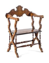 A Moorish Style Bone Inlaid Walnut Armchair