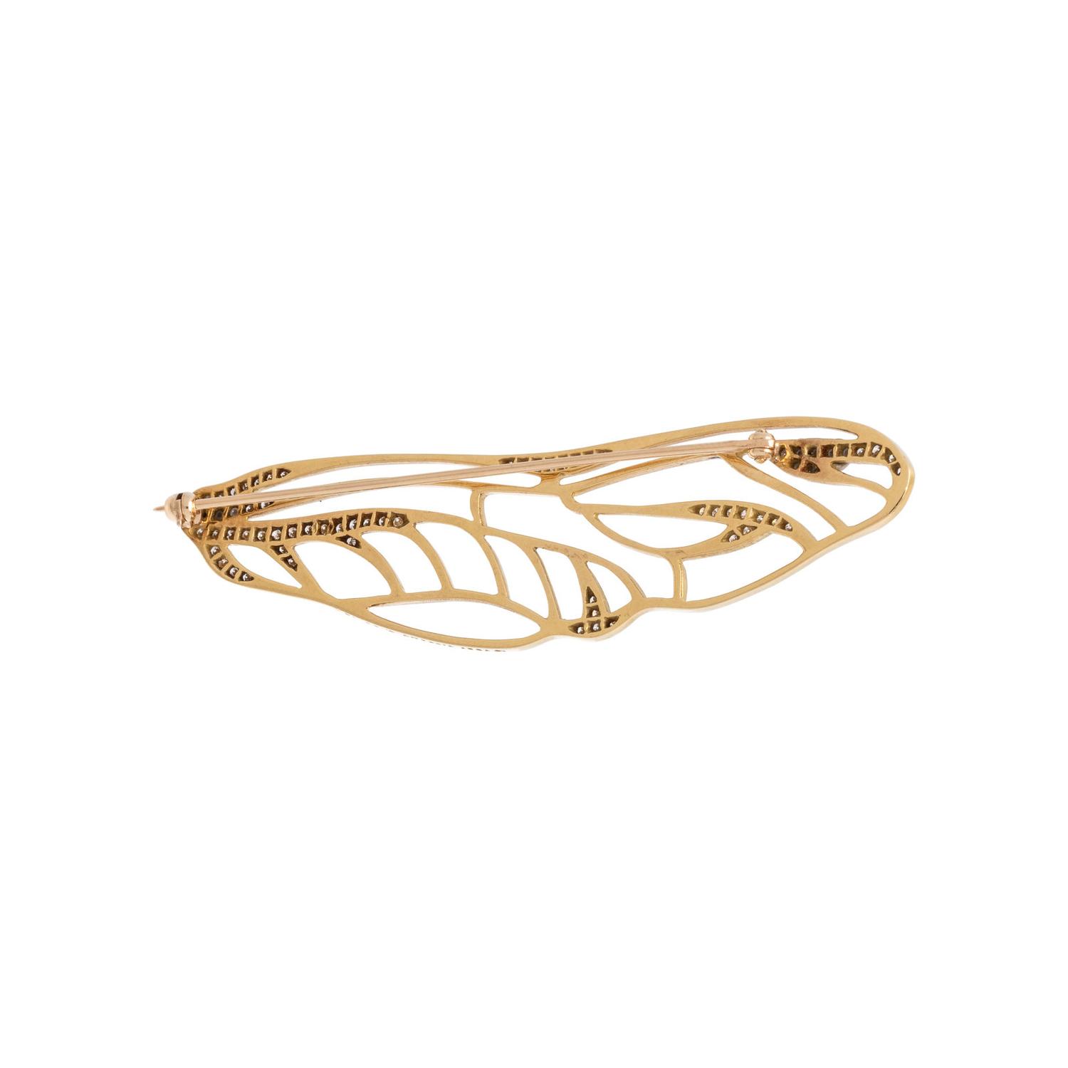 TIFFANY & CO., YELLOW GOLD AND DIAMOND DRAGONFLY WING BROOCH