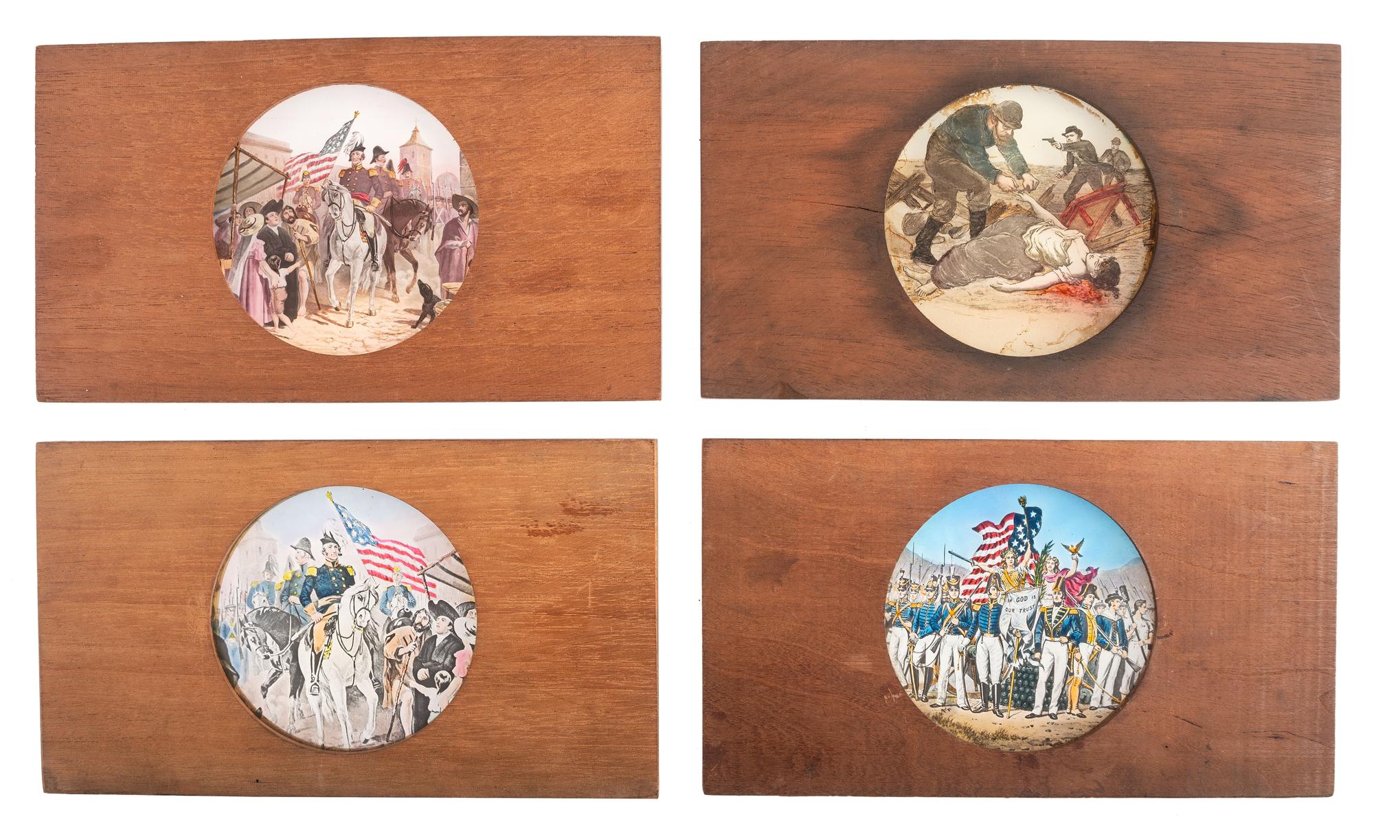[CIVIL WAR - MAGIC LANTERN SLIDES]. A large collection of 200+ assorted glass slides featuring illustrated historical scenes and artistic images, including: