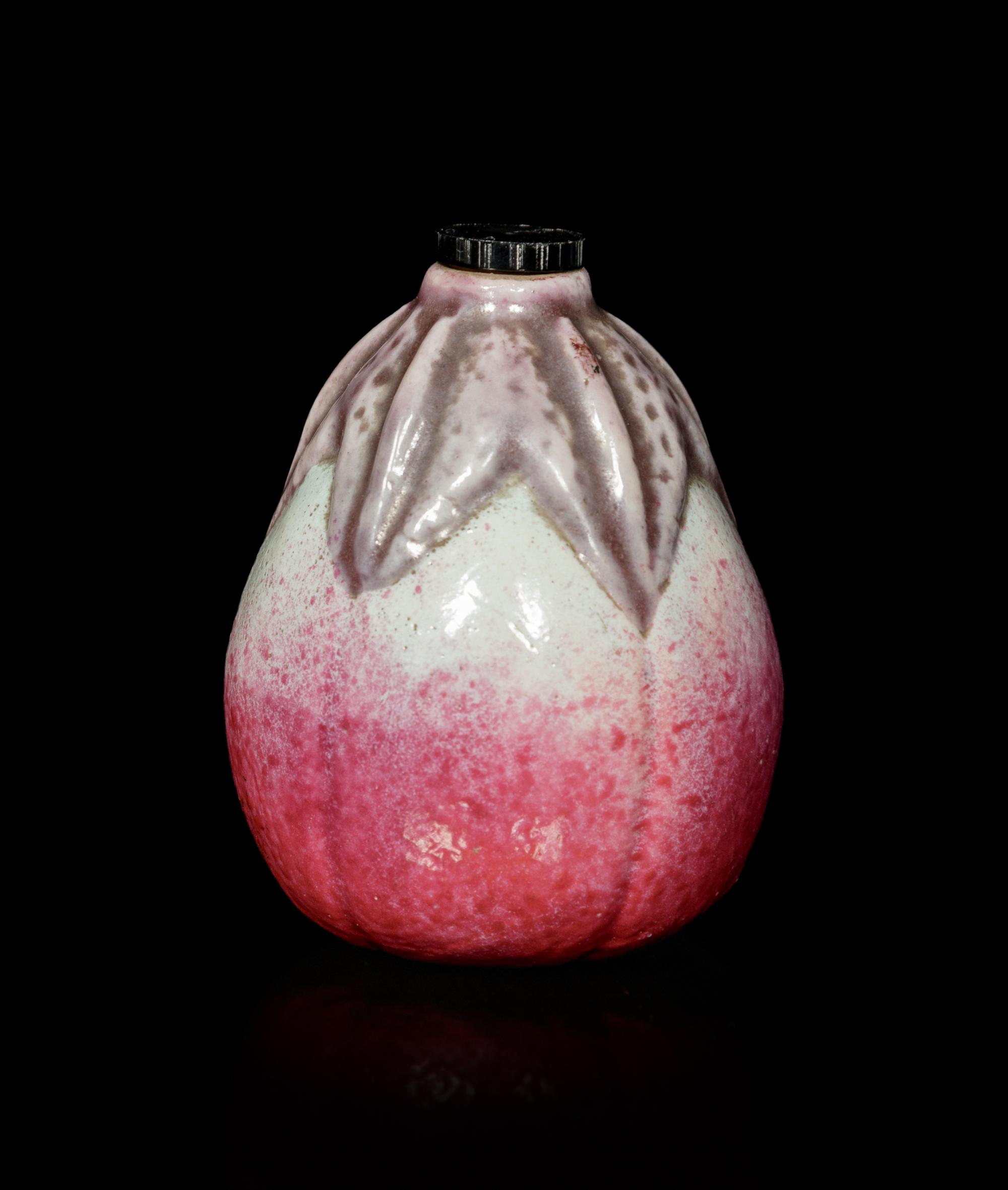 A Chinese Red Glazed Porcelain Egg Plant-Form Snuff Bottle