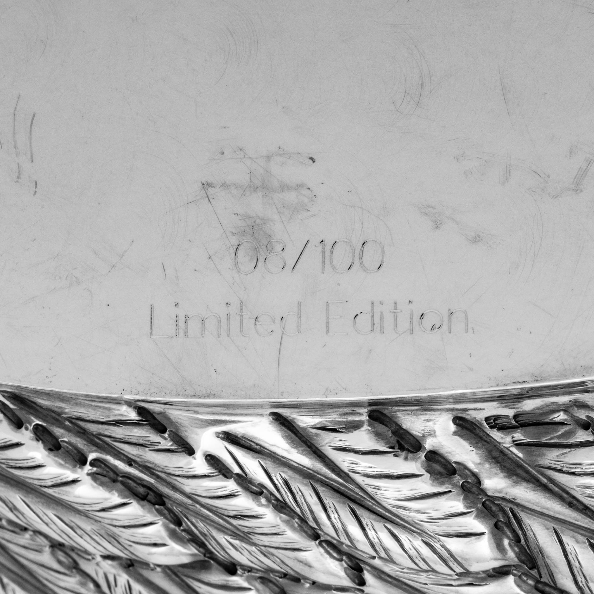 A Modern Fabergé Silver Swan Centerpiece