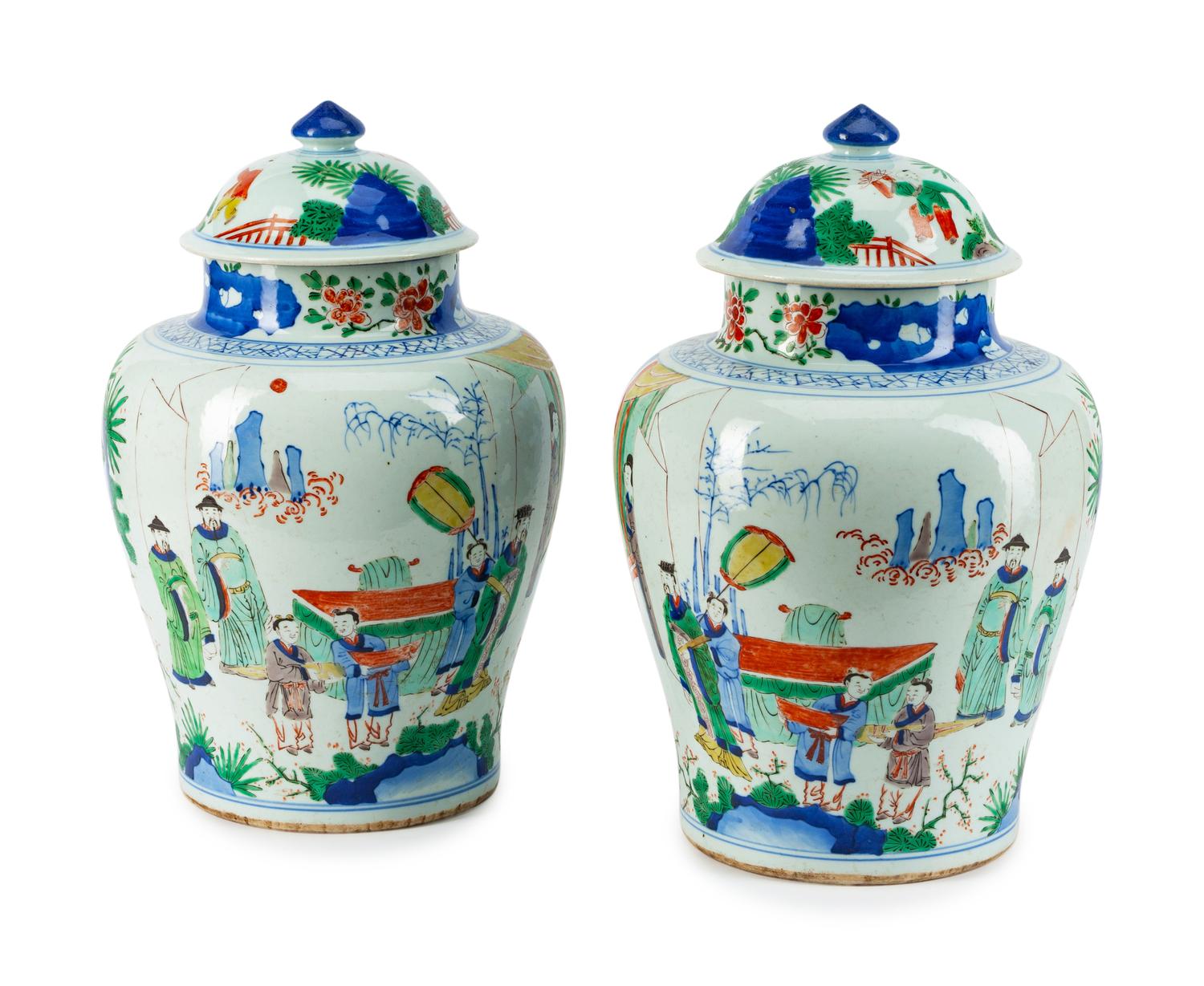 A Pair of Chinese Porcelain Covered Jars
