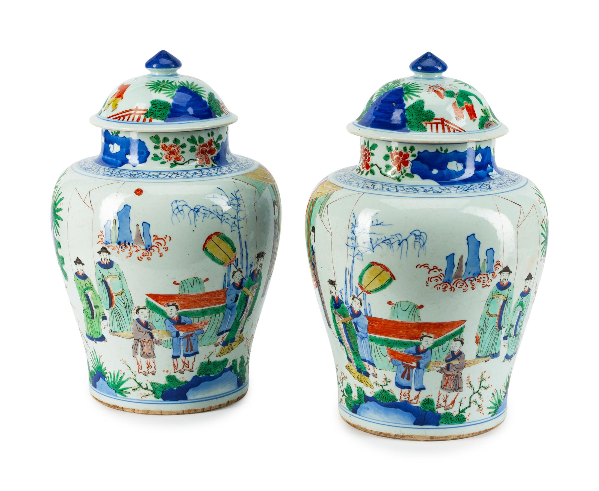 A Pair of Chinese Porcelain Covered Jars