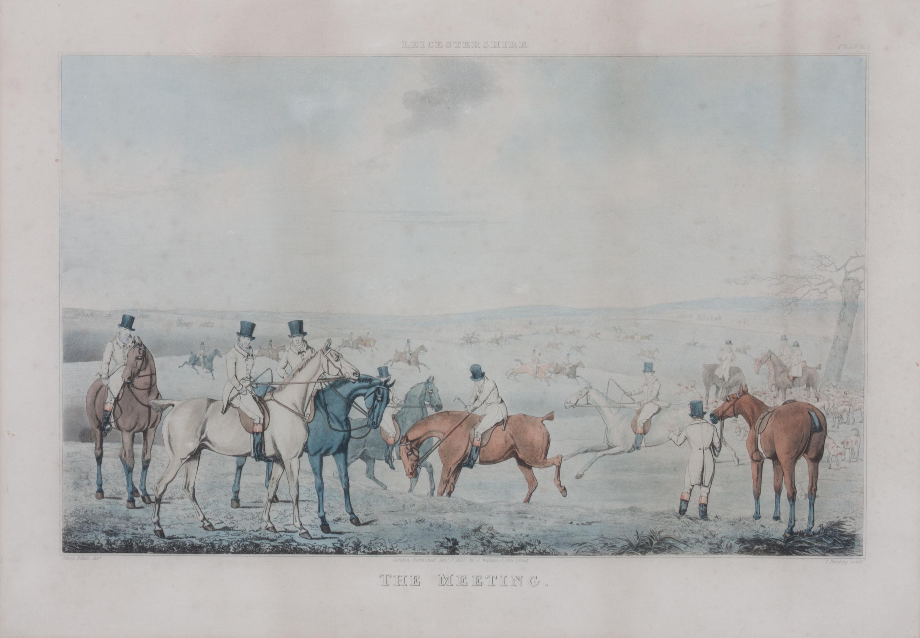 After Henry Alken, (British, 1785-1851), Full Cry, Getting Away, The Death and The Meeting, (four works from the Leicestershire series)