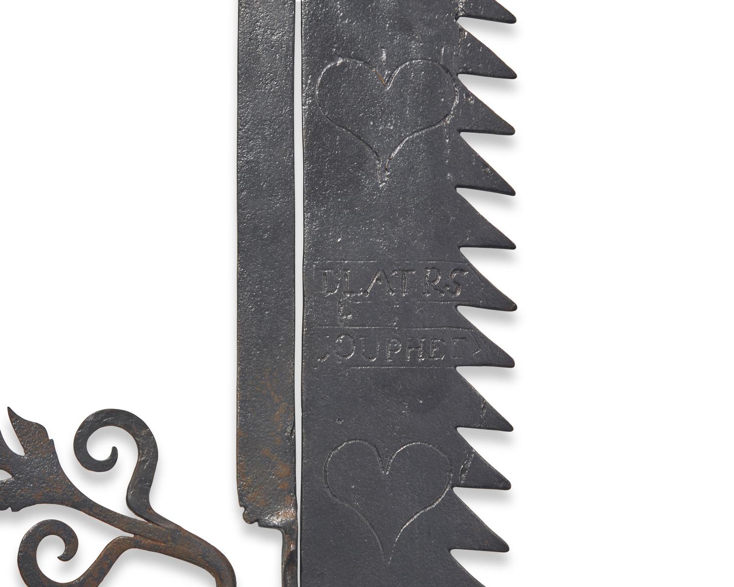 A Wrought Iron Fireplace Trammel, French, Dated "1811"