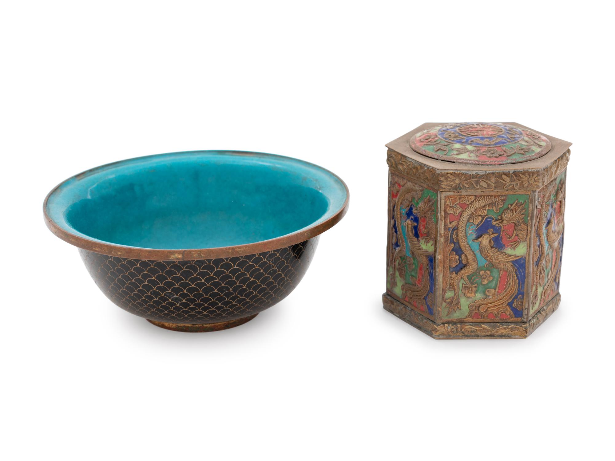 Nine Chinese and Japanese Cloisonné Enameled Articles