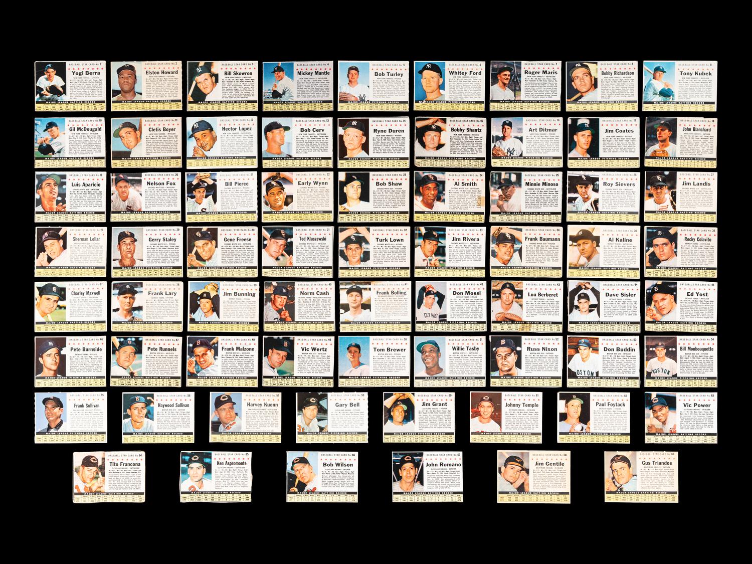 A Near Set of 1961 Post Cereal Baseball Cards (197/200) Including Mickey Mantle and Multiple Hall of Famers