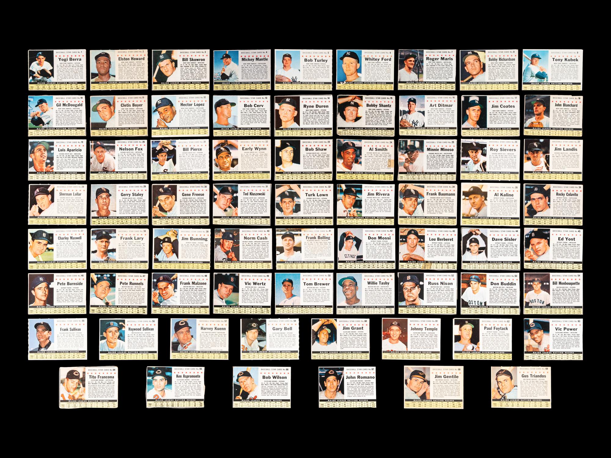 A Near Set of 1961 Post Cereal Baseball Cards (197/200) Including Mickey Mantle and Multiple Hall of Famers