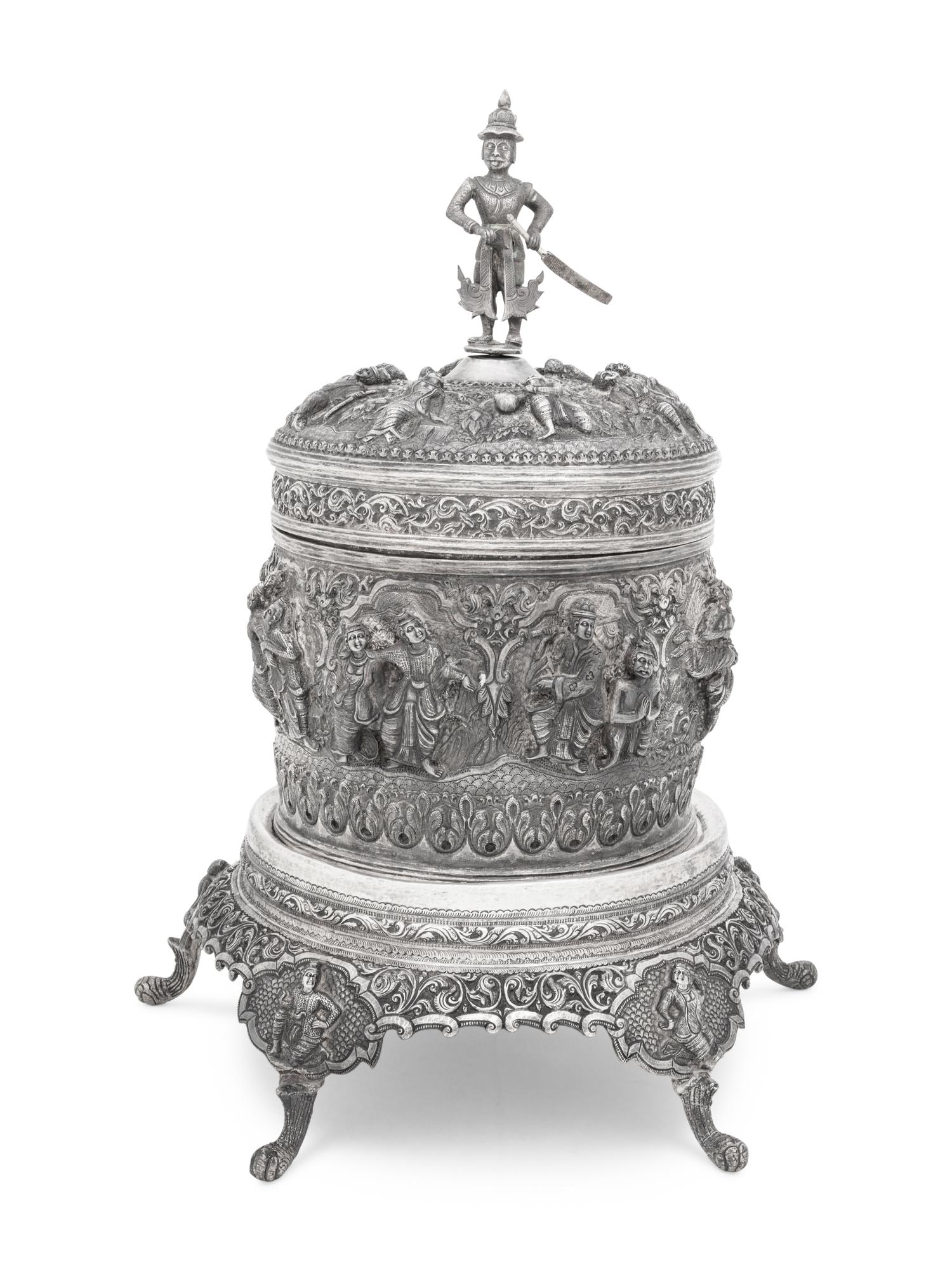 A Southeast Asian Silver Covered Jar on Stand