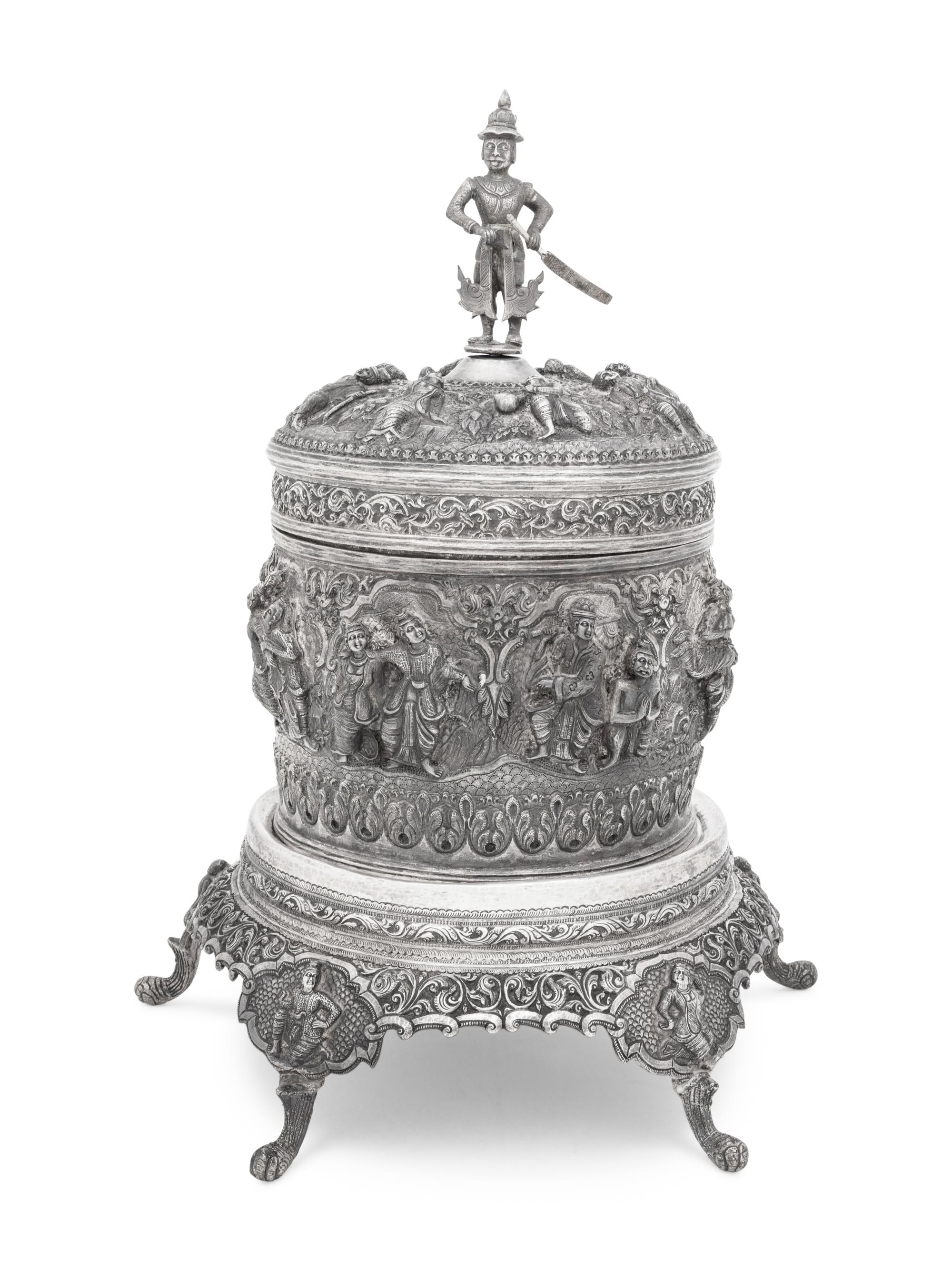 A Southeast Asian Silver Covered Jar on Stand