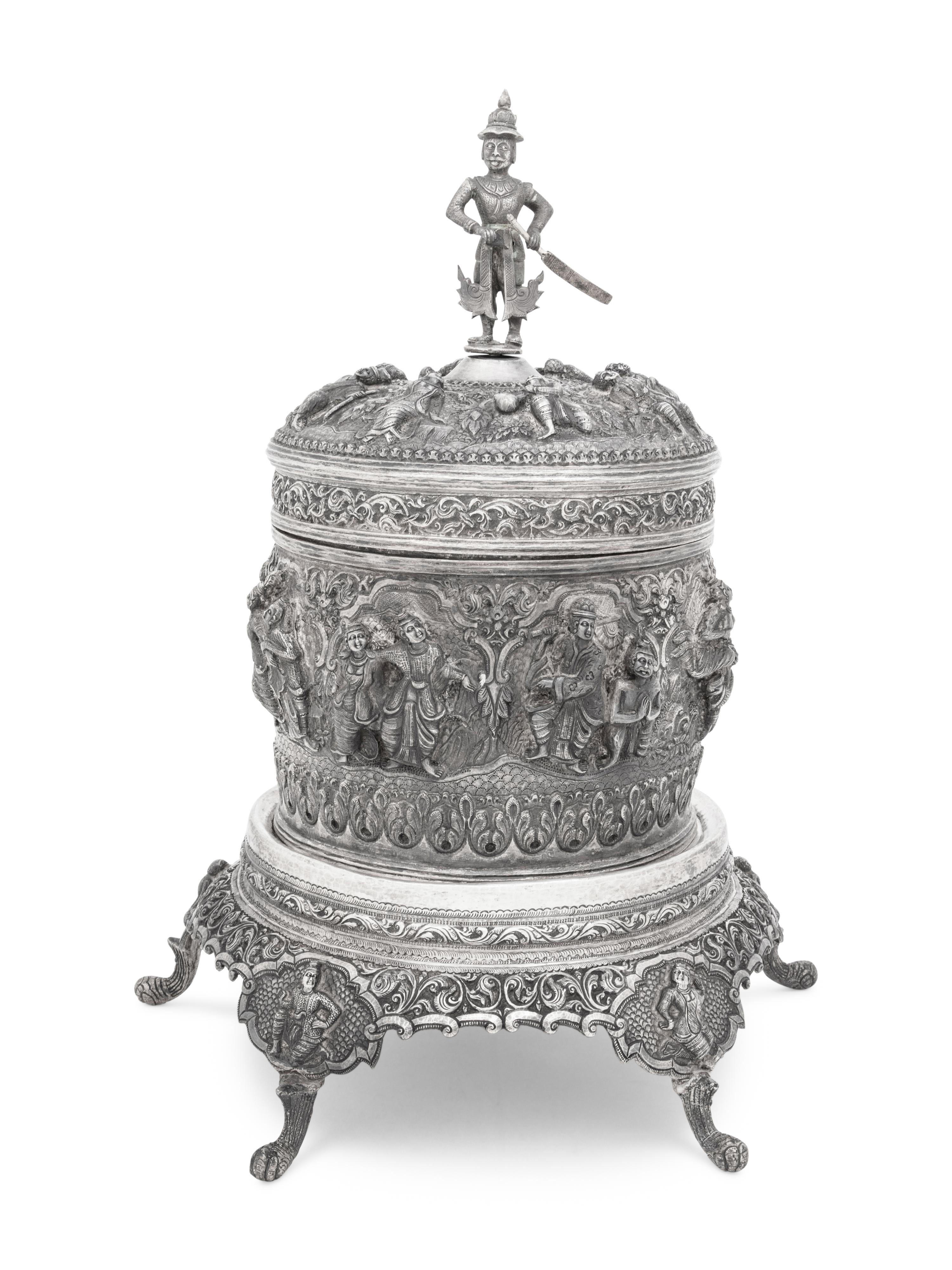 A Southeast Asian Silver Covered Jar on Stand