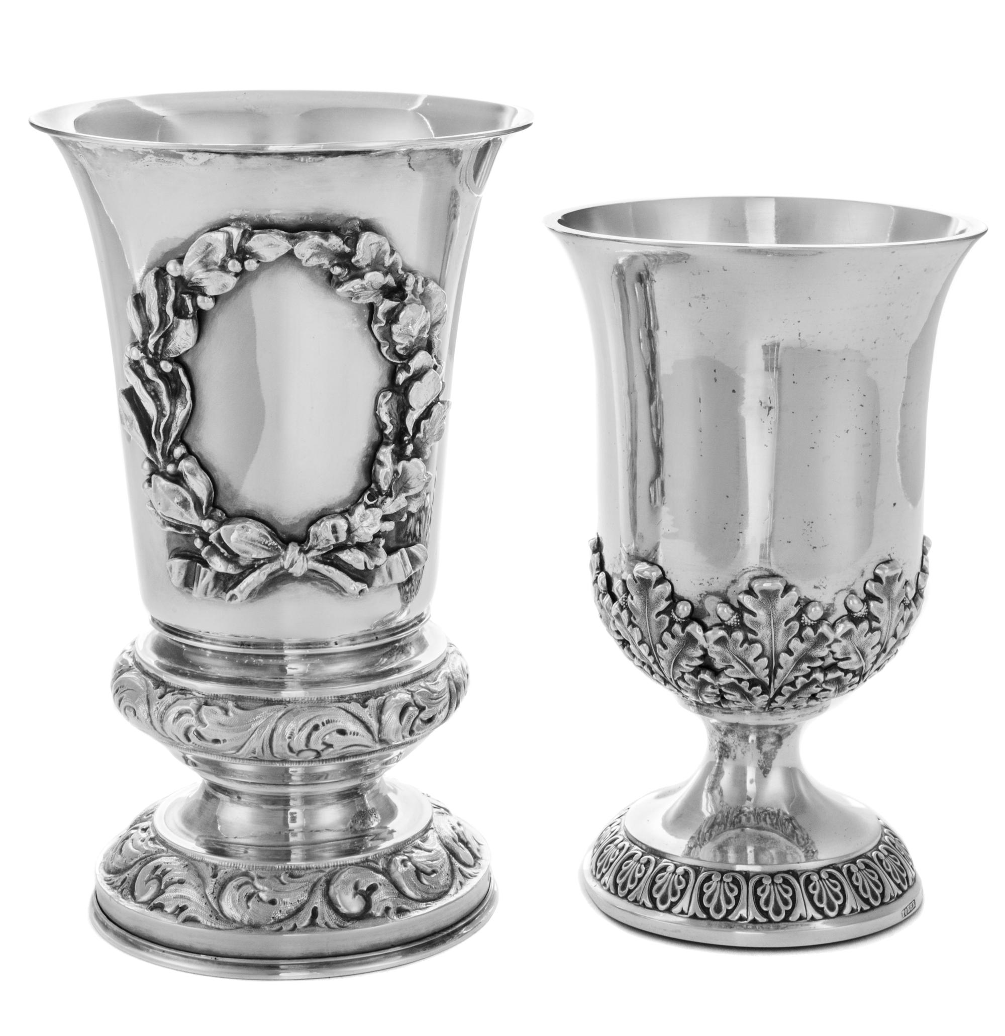 A German Silver Pokal, Eduard Foehr, Stuttgart, 19th Century, the lower section with a band of applied oak leaves, the circular foot wi