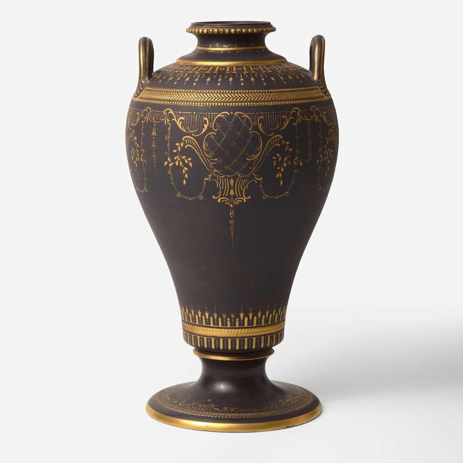 A Wedgwood Gilded Black Basalt Handled Vase UK, 1890s