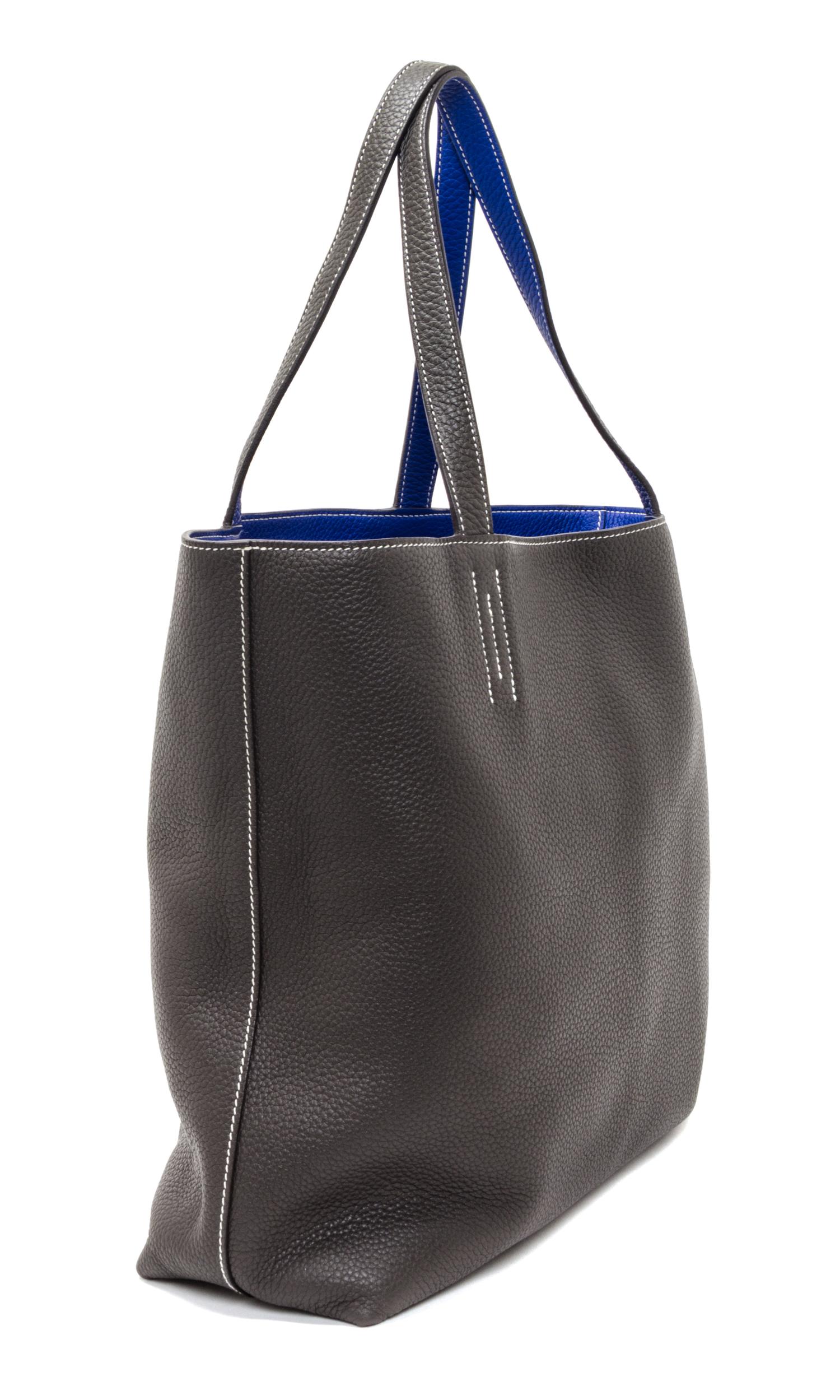 An Hermes Graphite/Bleu Electric 45cm Taurillon Clemence Double Sens Tote, 17.5" x 15.5" x 5".