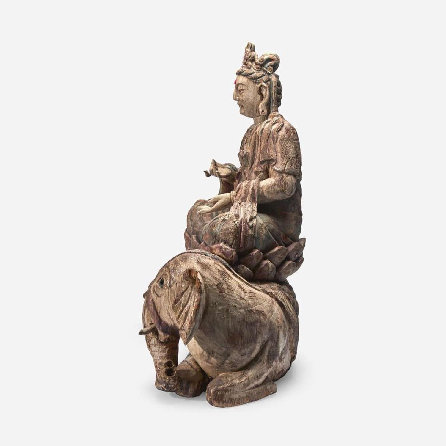 A large carved and polychromed wood figure of the Bodhisattva Puxian 木雕普贤菩萨坐像 Ming Dynasty or later ????