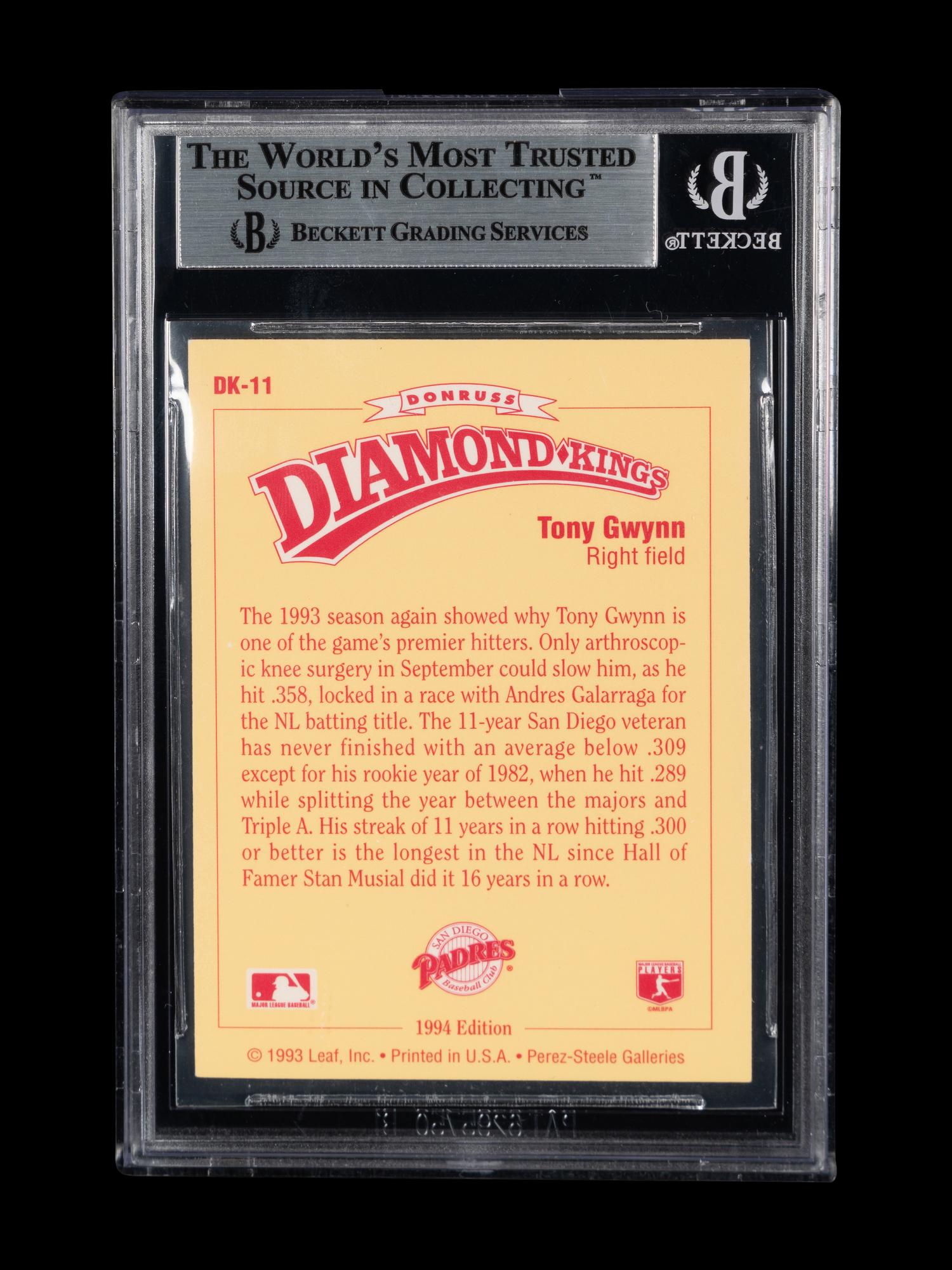 A 1994 Donruss Diamond Kings Tony Gwynn Signed Autograph Baseball Card No. DK-11 (Beckett Authentication Services BAS Certified)