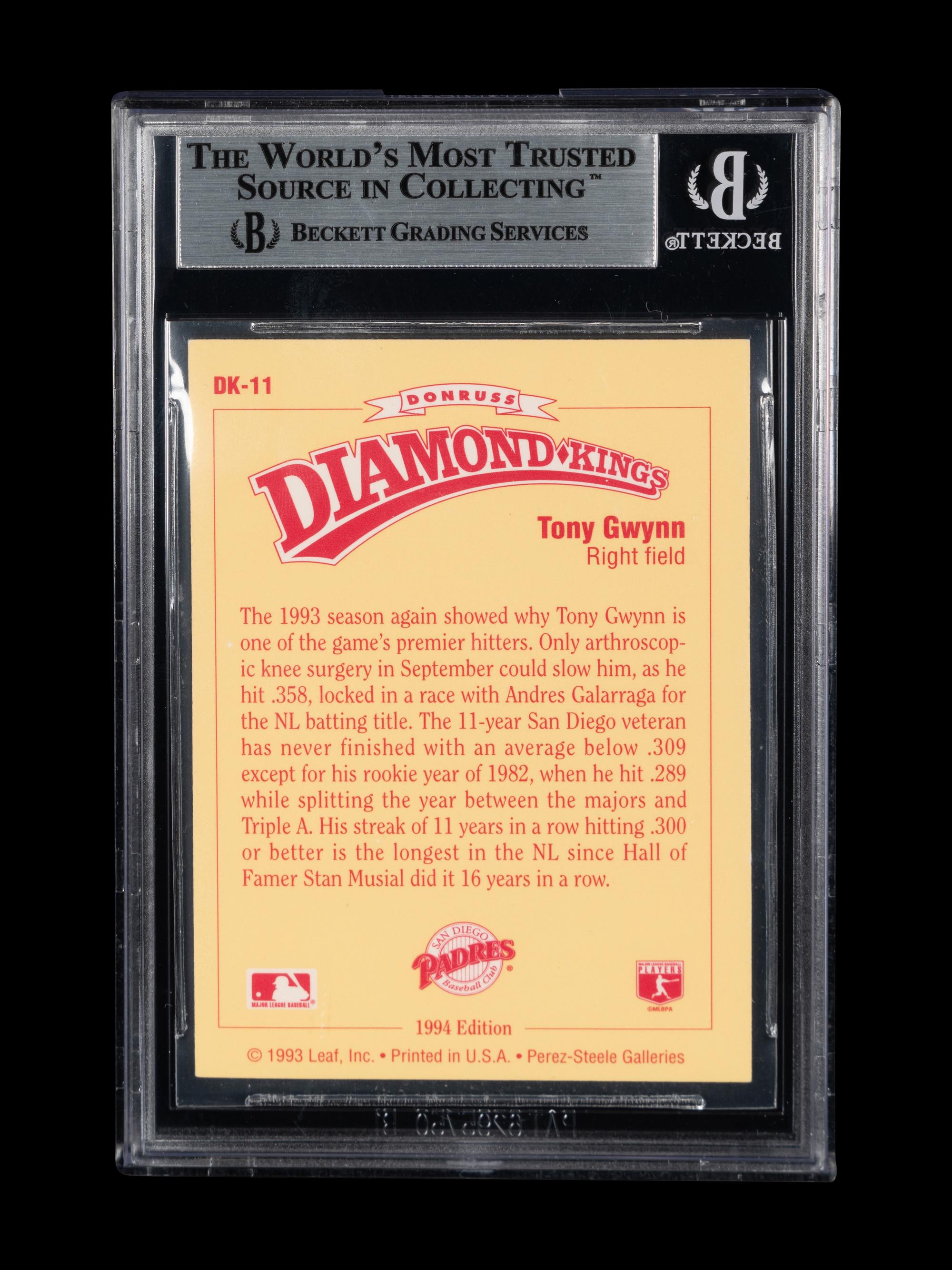 A 1994 Donruss Diamond Kings Tony Gwynn Signed Autograph Baseball Card No. DK-11 (Beckett Authentication Services BAS Certified)