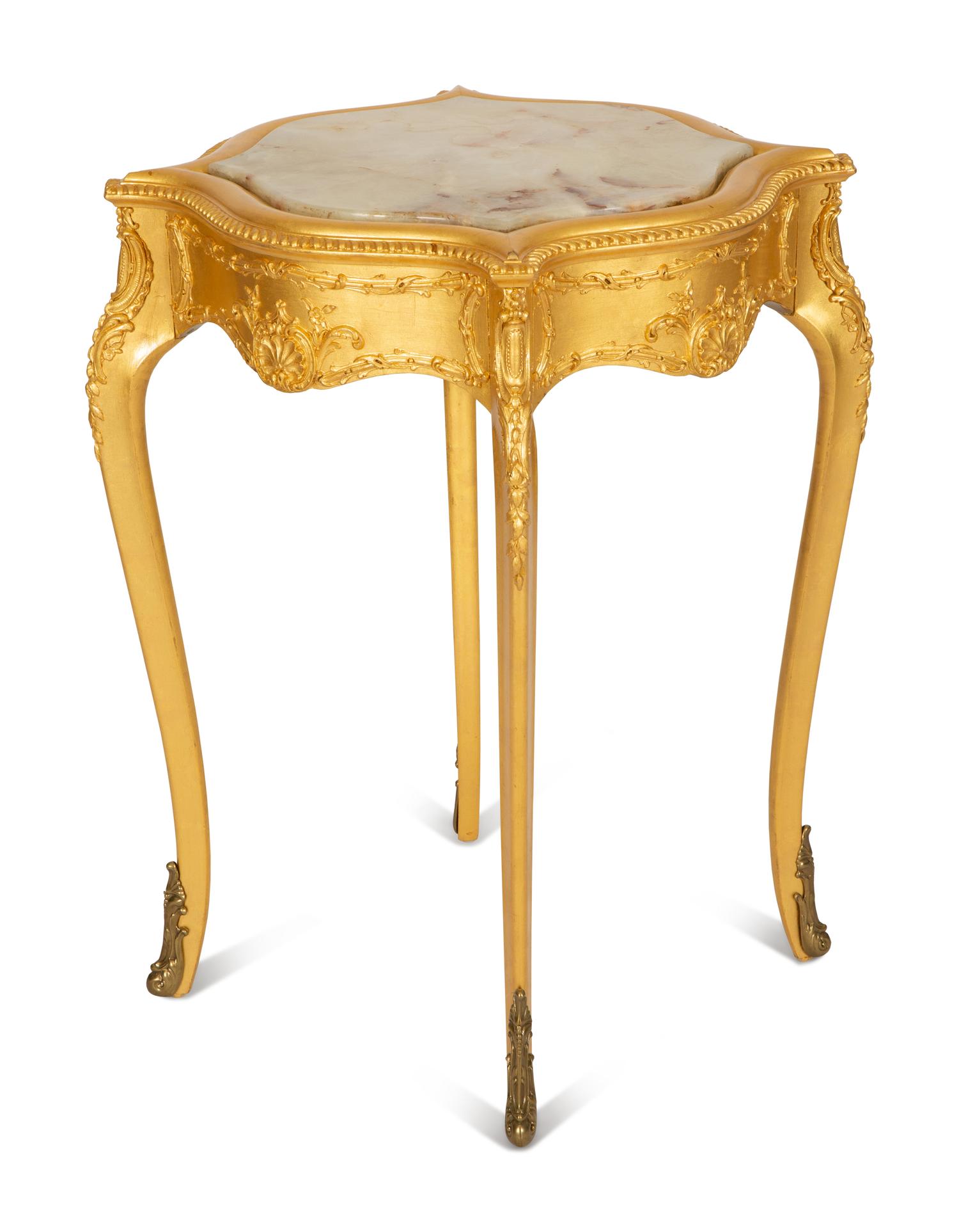 A Louis XV Style Giltwood Side Table with Inset Marble Top