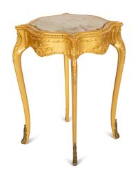 A Louis XV Style Giltwood Side Table with Inset Marble Top