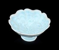 A Yingqing Glazed Porcelain 'Foliate' Footed Bowl