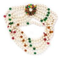 A Chanel Six Strand Faux Pearl and Gripoix Necklace, 16.5" x 2", clasp 1.75".