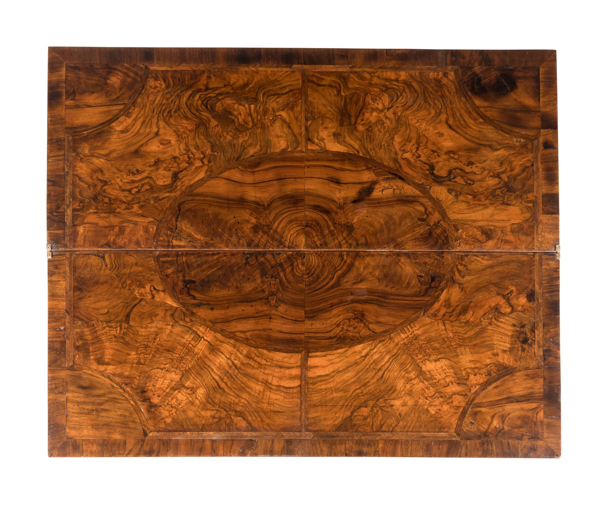 A Queen Anne Feather-Banded Burl Walnut Flip-Top Bachelor's Chest