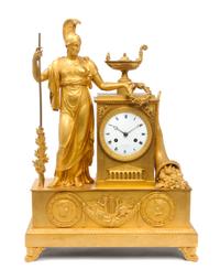 A French Gilt Bronze Figural Clock Height 19 1/2 x width 14 inches. — HUNZIKER, 19TH CENTURY