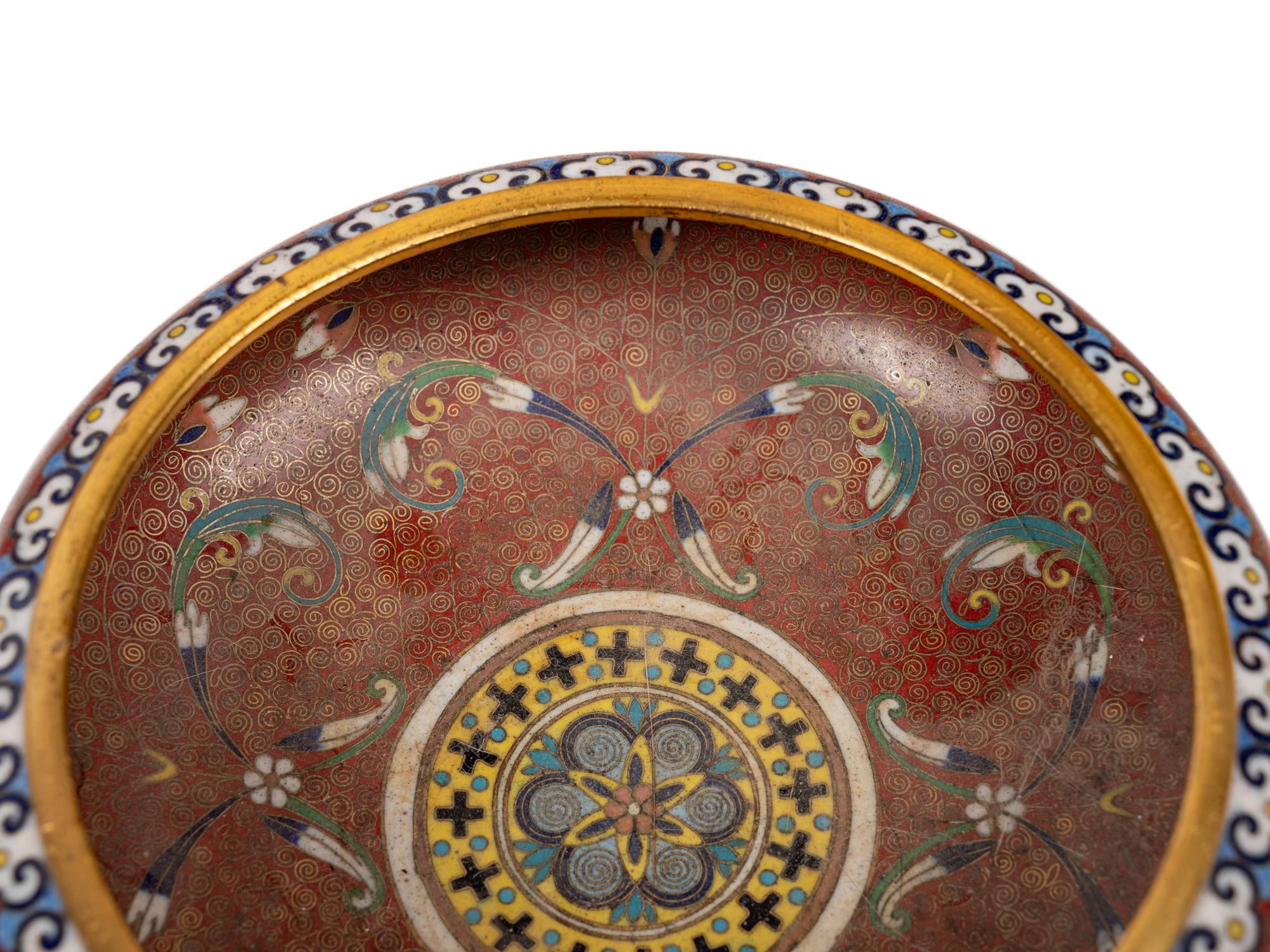 12 Japanese Red Ground Cloisonné Enameled Vessels