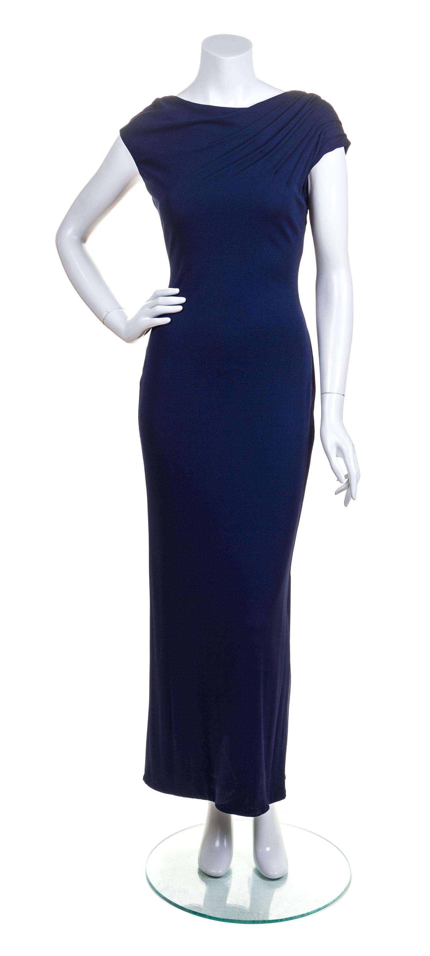 A Halston Navy Jersey Evening Gown, Size 4.