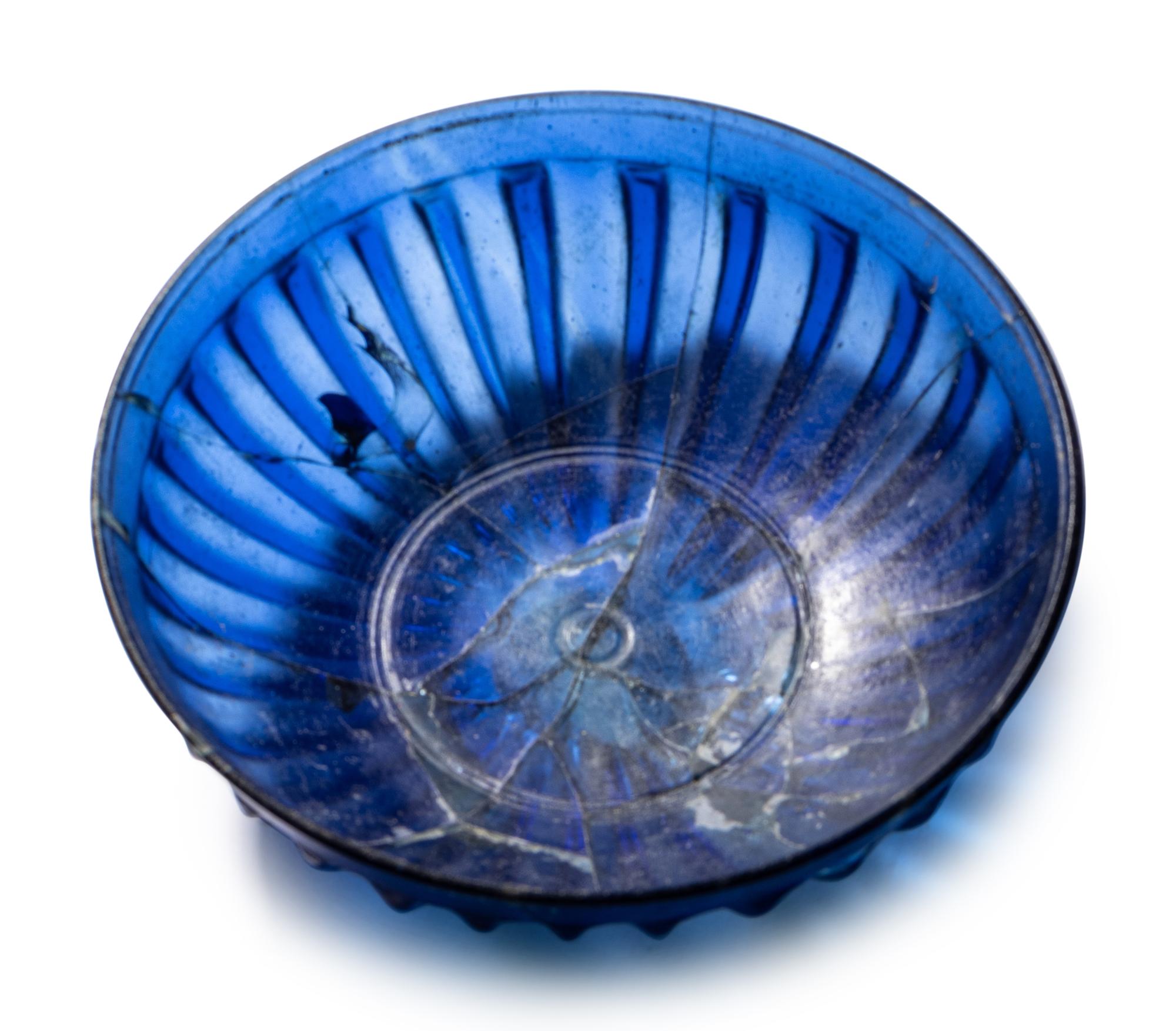 A Roman Glass Ribbed Bowl
