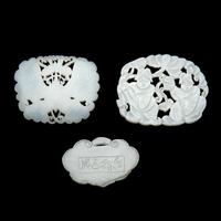 Three Chinese White Jade Plaques 清晚期 白玉花片三枚