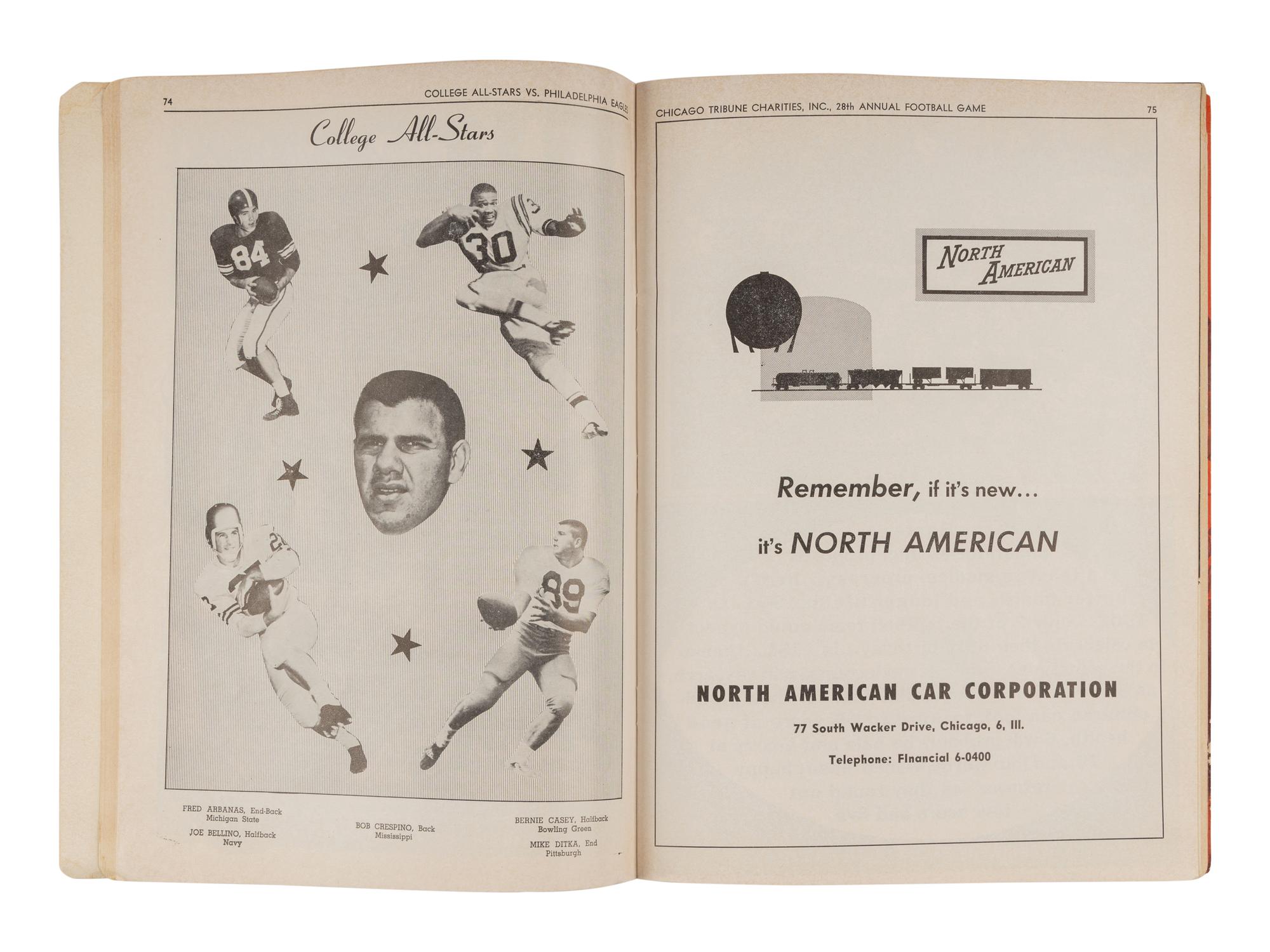 Mike Ditka's Personally Owned 1961 College All Stars vs Philadelphia Eagles Game Program