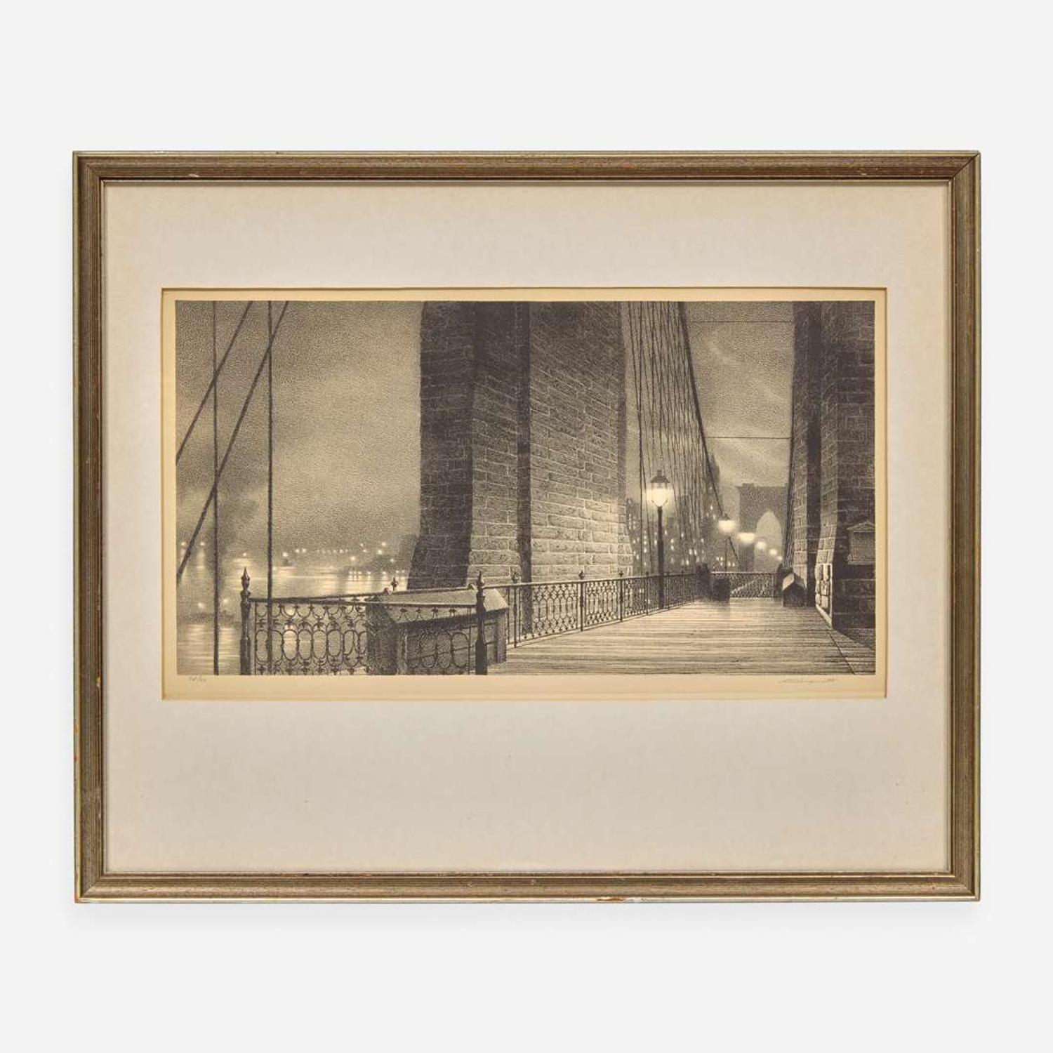 Stow Wengenroth (American, 1906–1978) Manhattan Gateway (Brooklyn Bridge, Night)