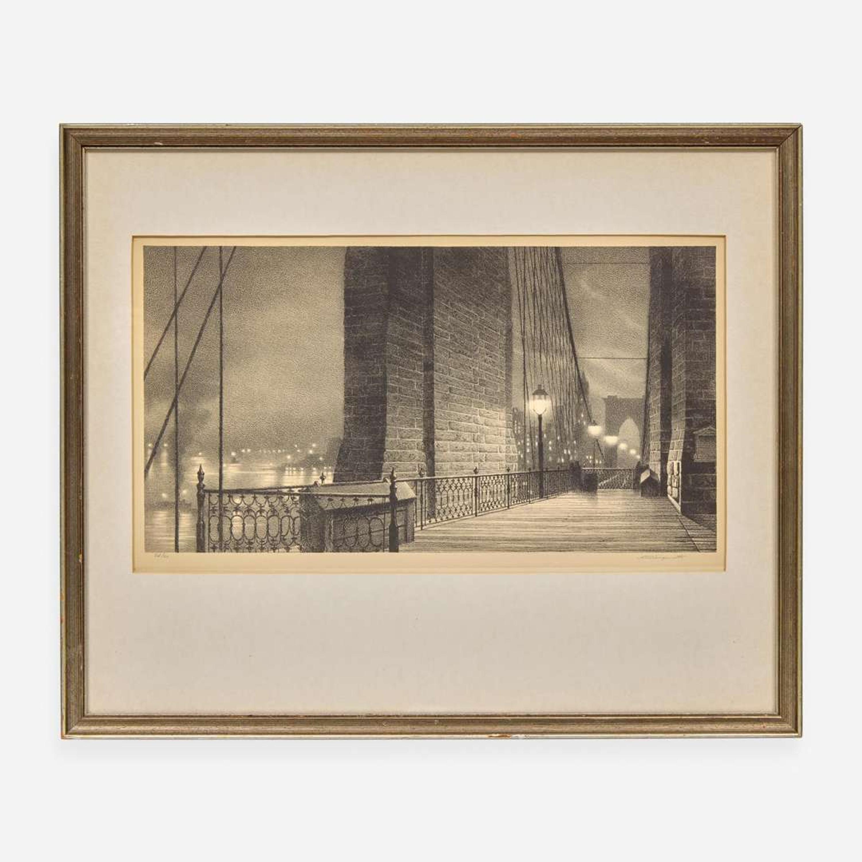 Stow Wengenroth (American, 1906–1978) Manhattan Gateway (Brooklyn Bridge, Night)