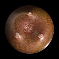 A Chinese Enameled Porcelain Faux Bronze and Lacquer Perfumier — 瓷胎仿剔紅萬字不到頭香筒