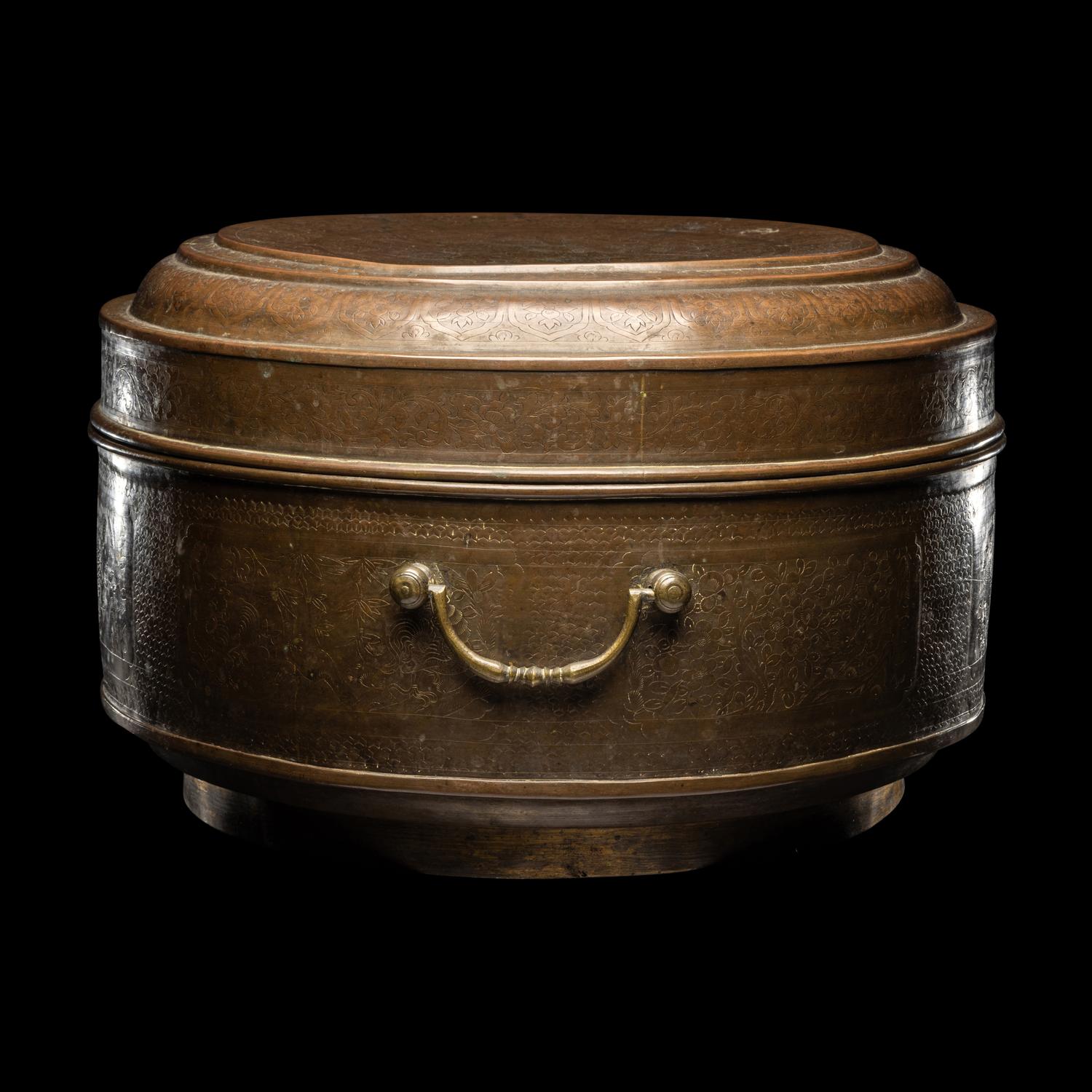 A Large Chinese Chased Brass Covered Box