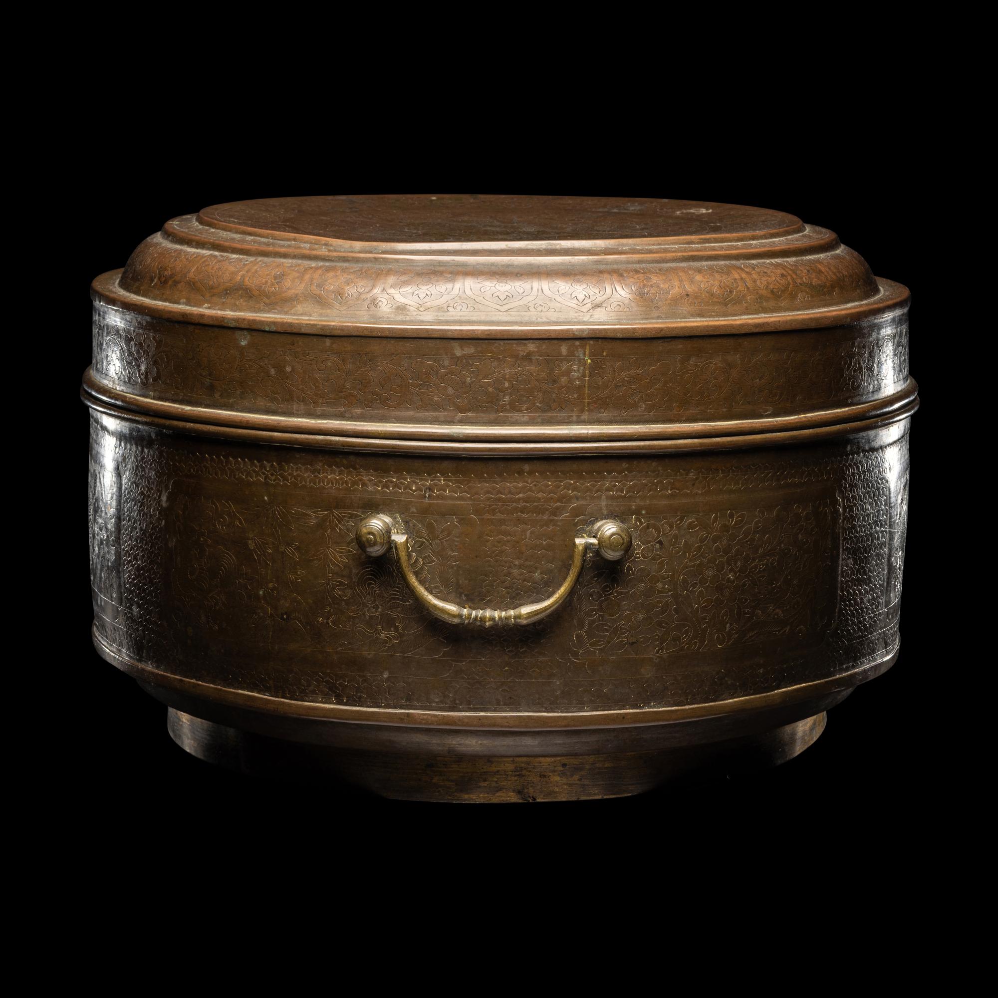 A Large Chinese Chased Brass Covered Box