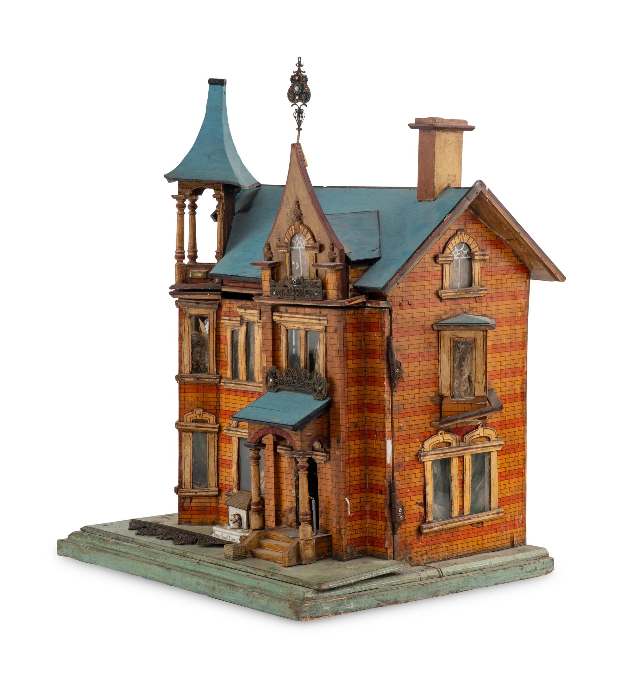 A Painted Wood Doll's House