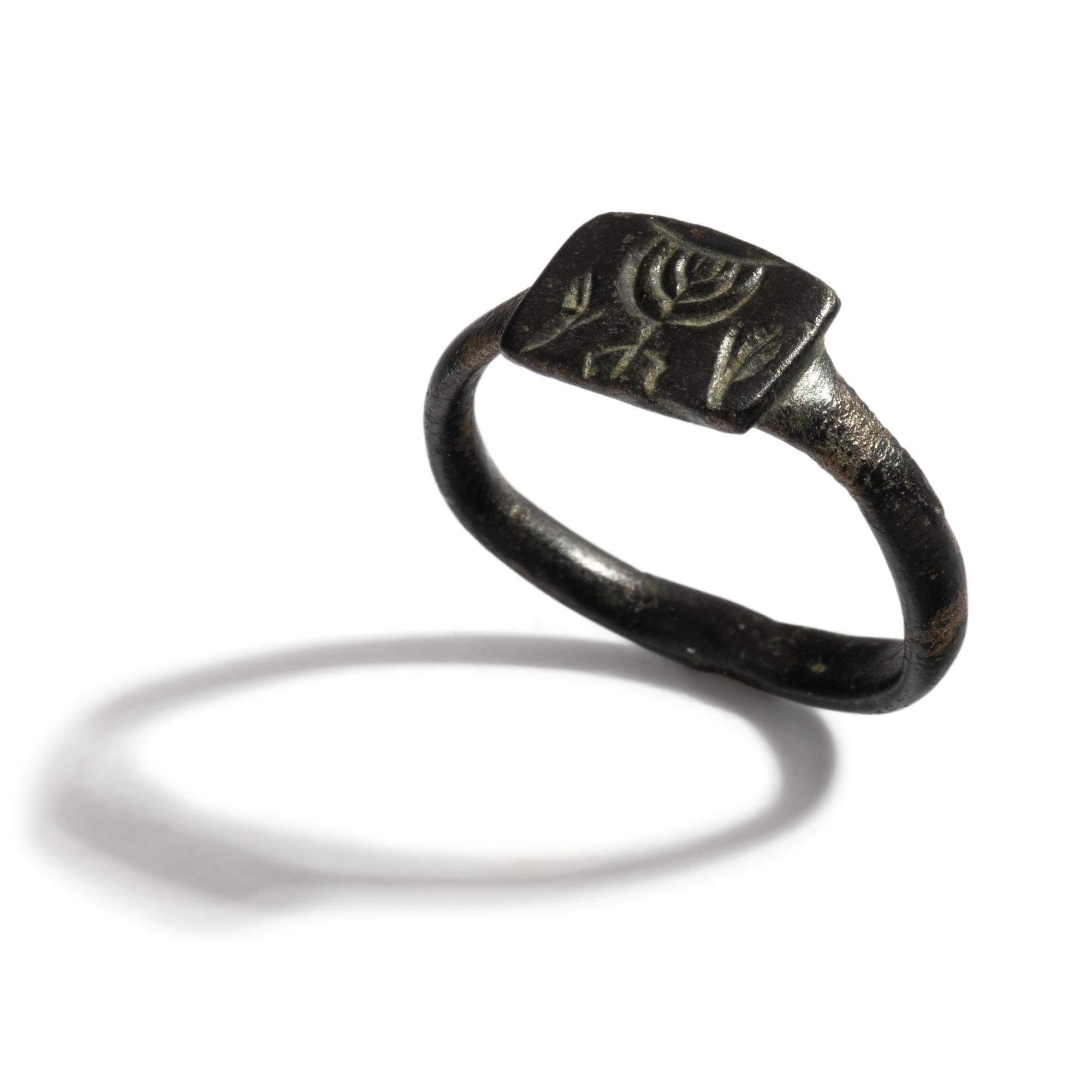 A Holy Land Bronze Ring with a Menorah