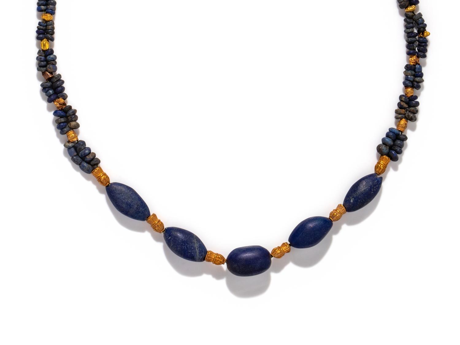 A Western Asiatic Lapis Lazuli and Gold Bead Necklace