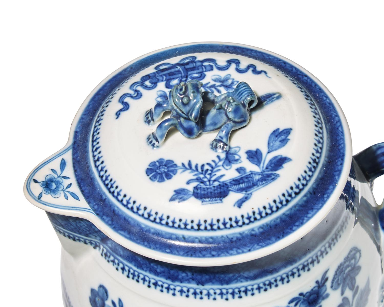 Two Chinese Export Porcelain Blue Fizthugh Cider or Punch Jugs