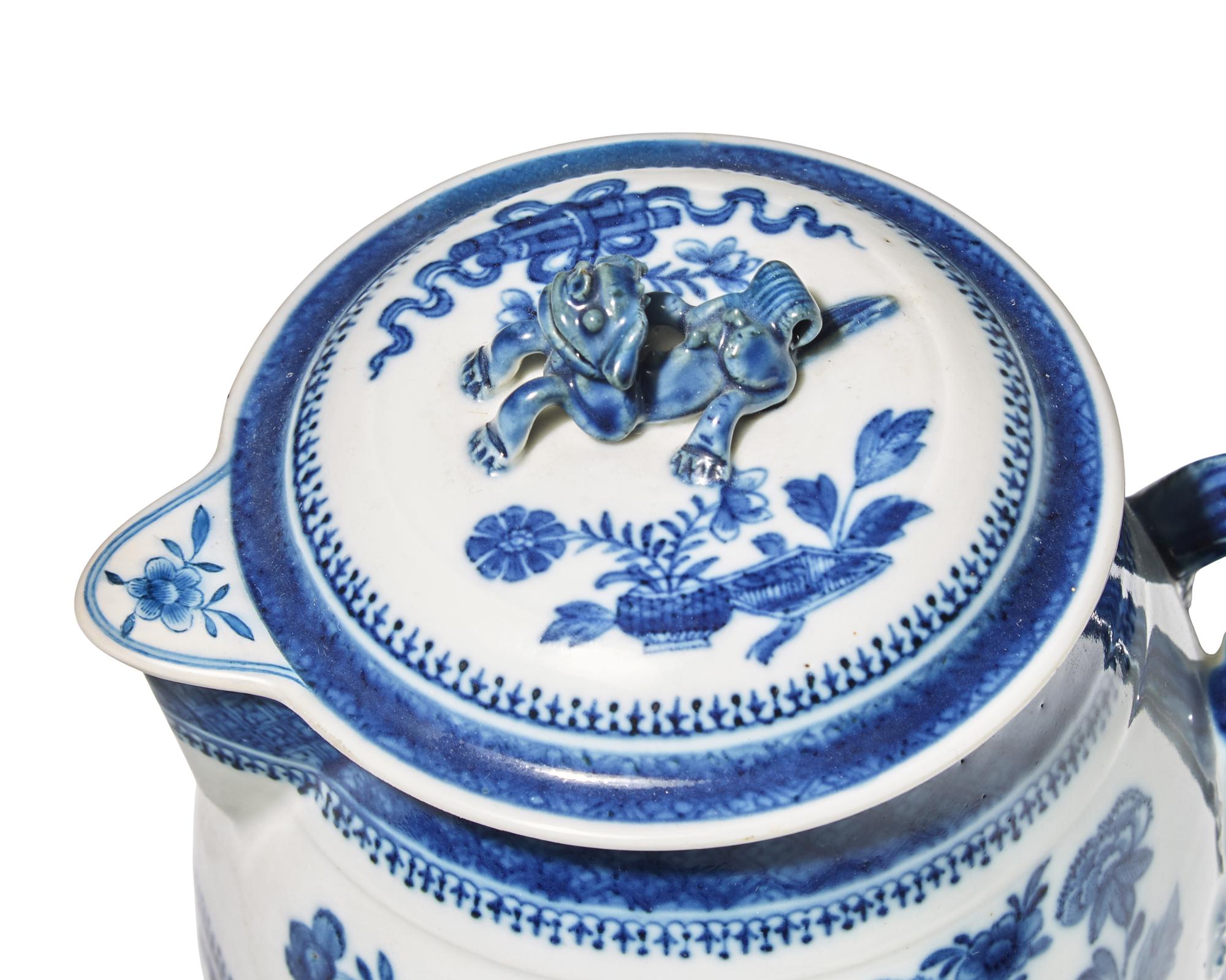 Two Chinese Export Porcelain Blue Fizthugh Cider or Punch Jugs