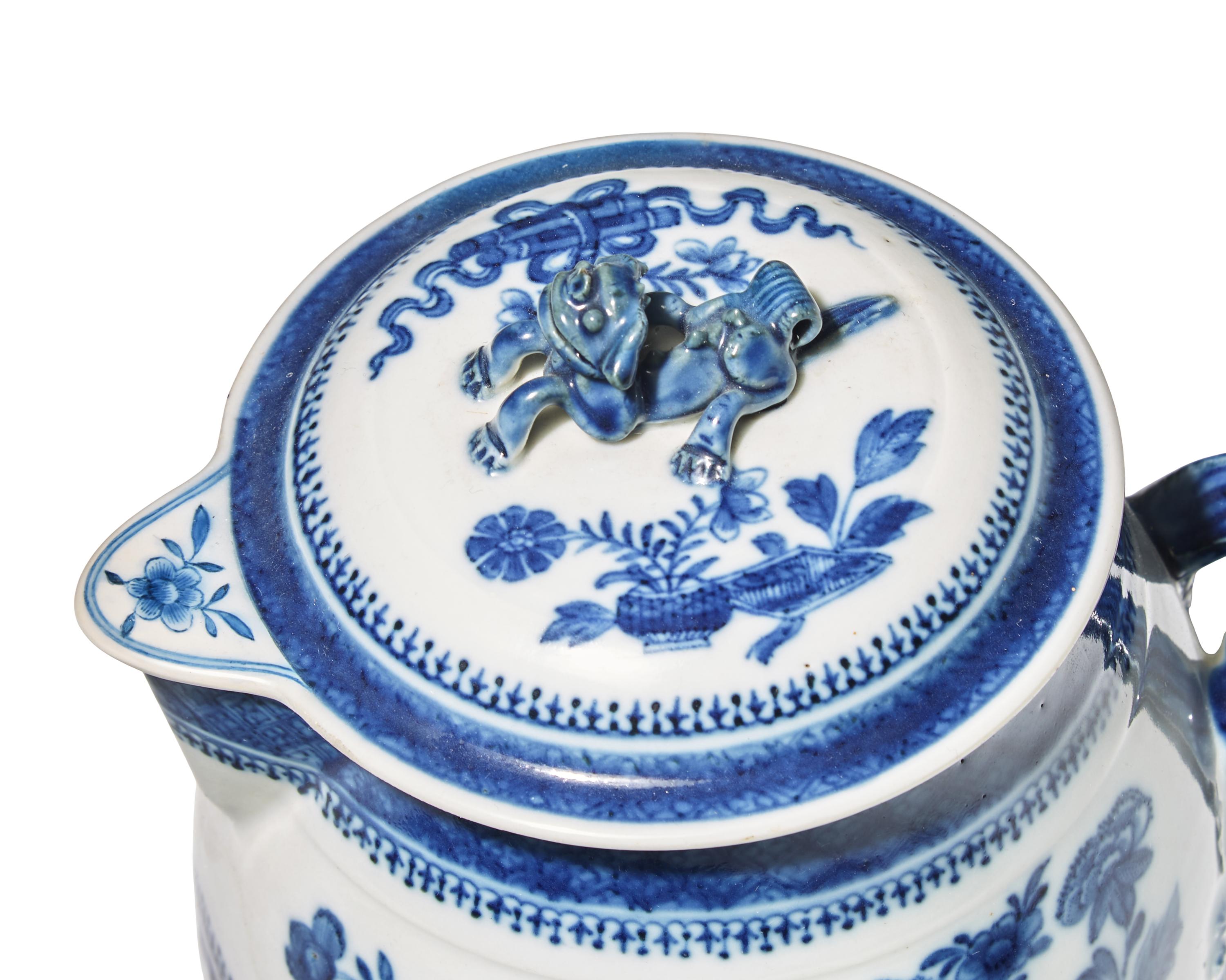 Two Chinese Export Porcelain Blue Fizthugh Cider or Punch Jugs