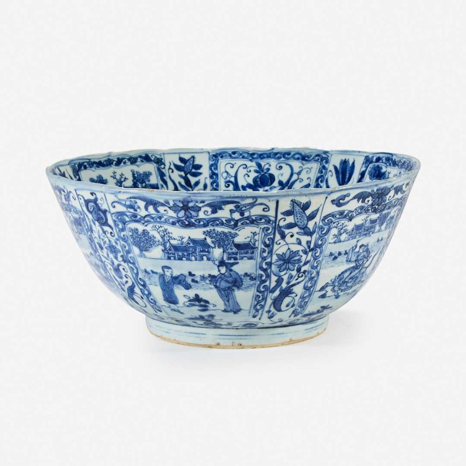 A large Chinese blue and white porcelain bowl mid 17th Century