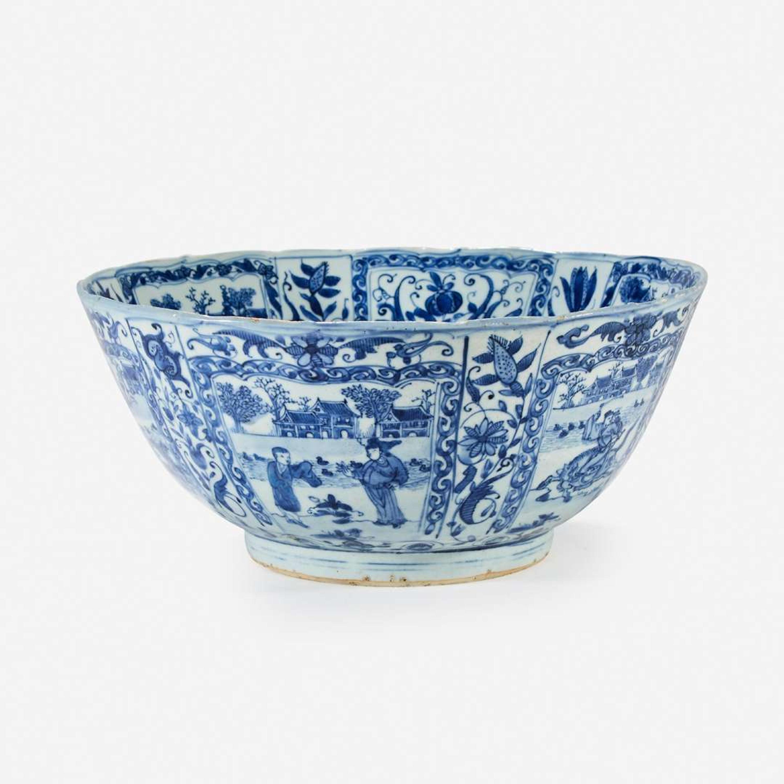 A large Chinese blue and white porcelain bowl mid 17th Century