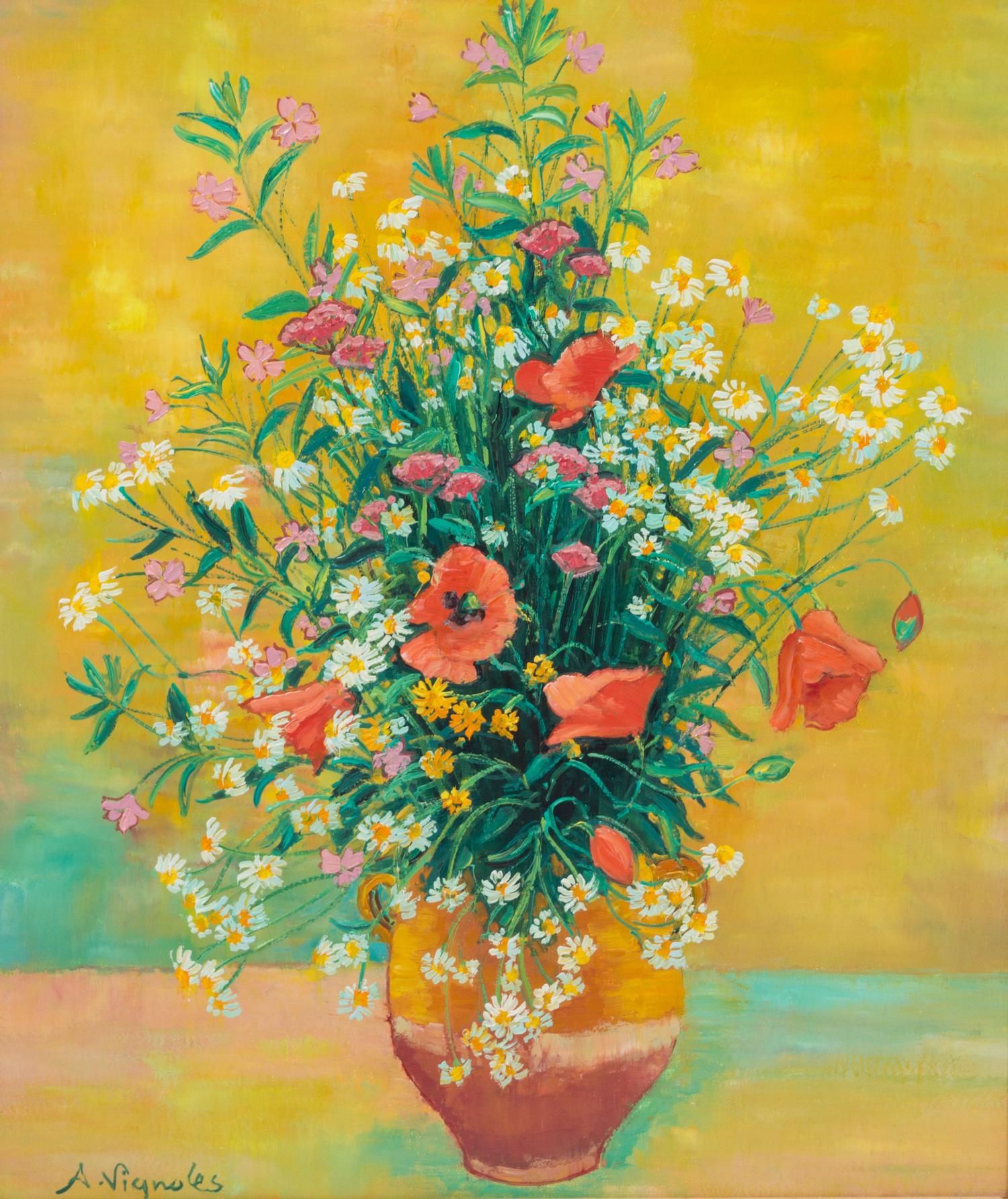 Andre Vignoles, (French, b. 1920), Still Life of Poppies and Wild Flowers