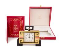 A Cartier Art Deco Style Enameled Desk Clock