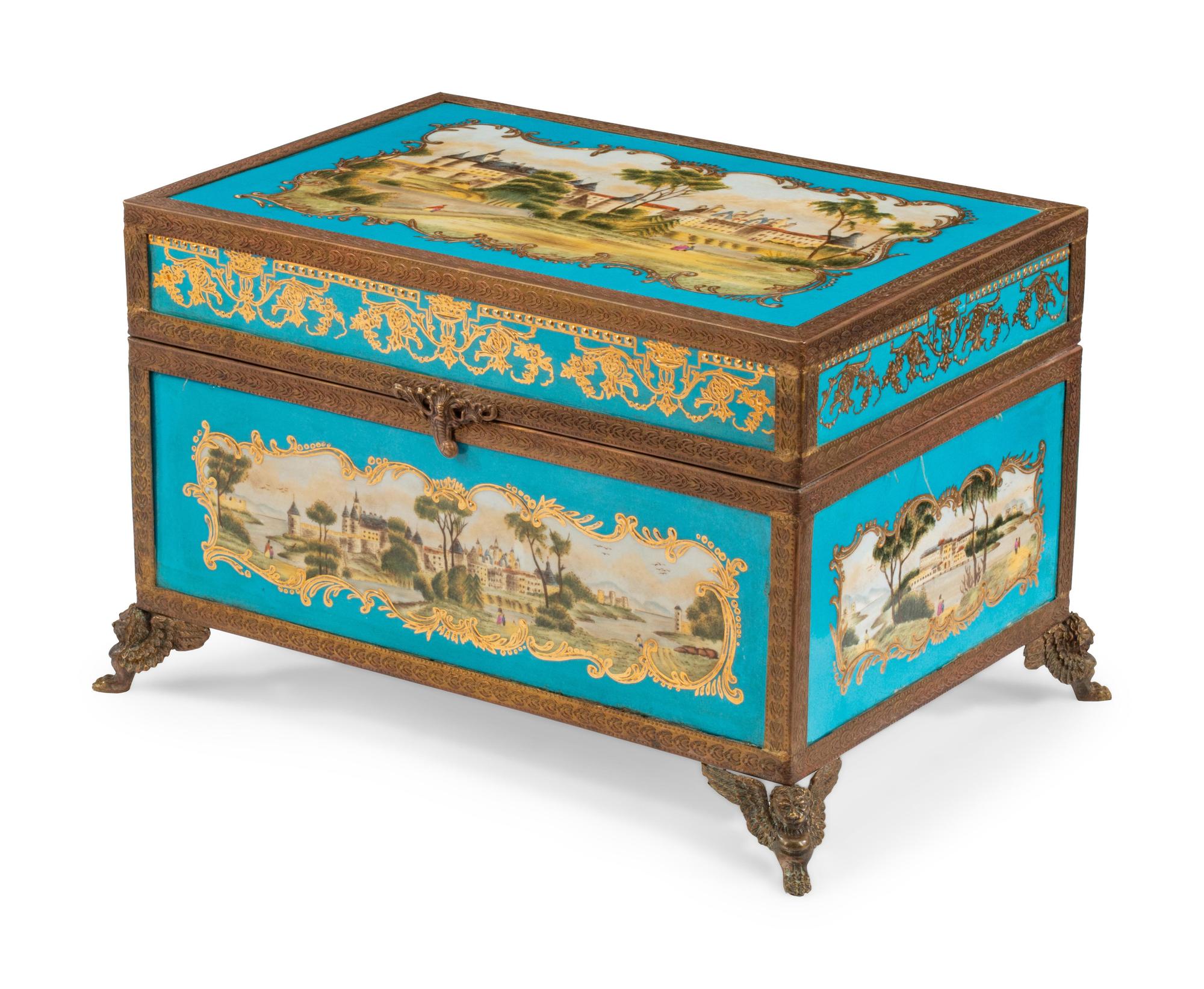 A Sèvres Style Metal Mounted Porcelain Box