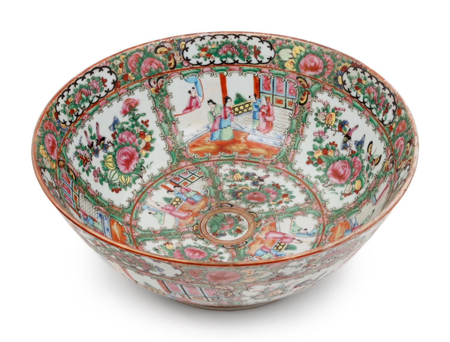 A Large Collection of 128 Export Rose Medallion Porcelain Wares