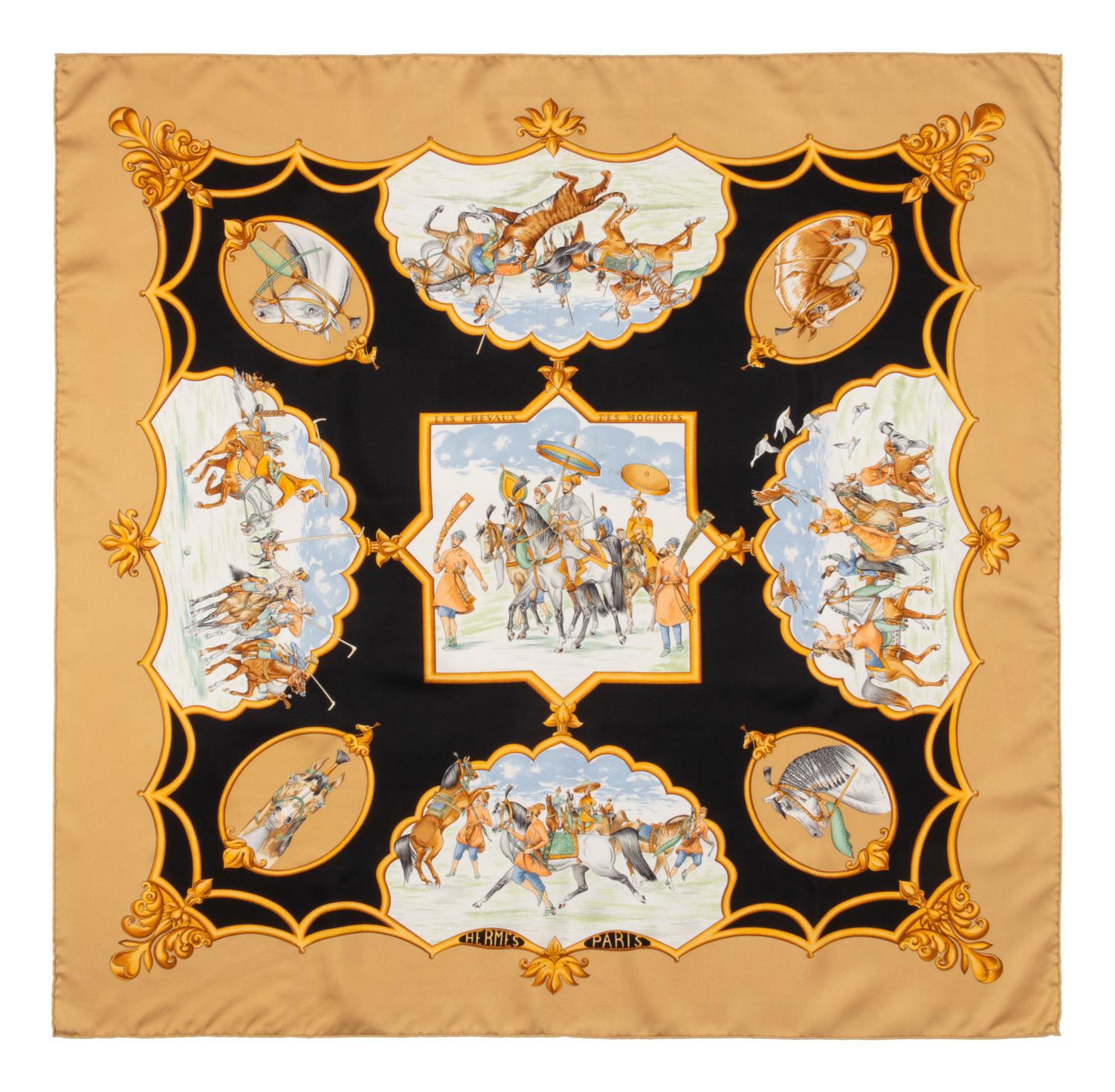 Five Designer Scarves: Three Hermès, One Ferragamo, and One Cartier, 1980-2000s